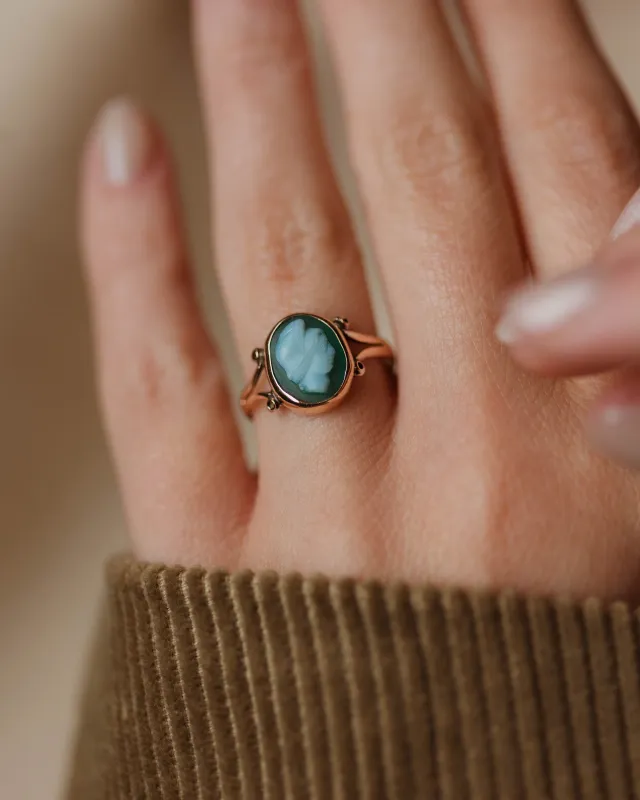 Gladys Antique 9ct Gold Chrysoprase Cameo Ring made by Rock n Rose