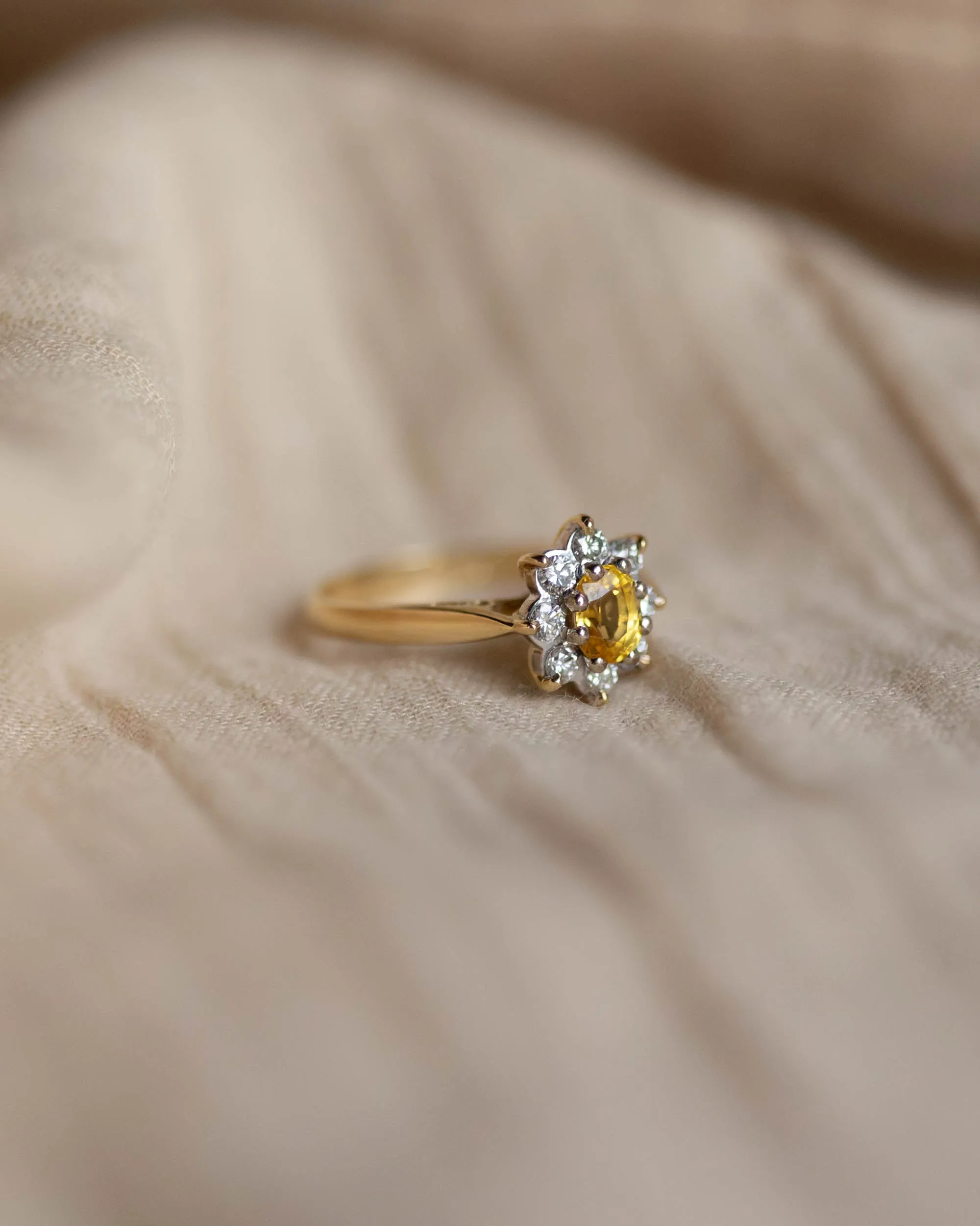Clarisse 1987 Vintage 18ct Gold Yellow Sapphire & Diamond Cluster Ring sold by Rock n Rose product image thumbnail 5