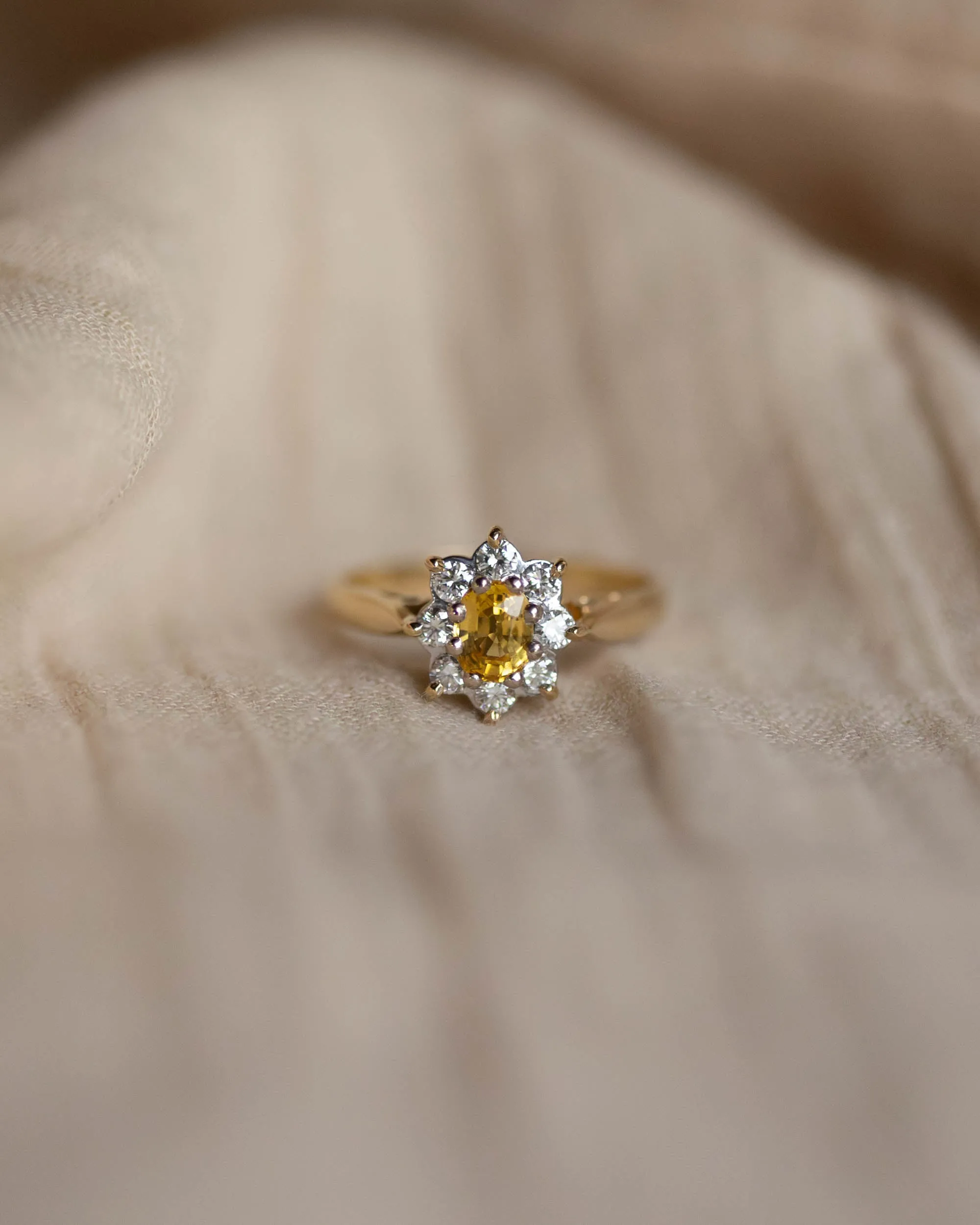 Clarisse 1987 Vintage 18ct Gold Yellow Sapphire & Diamond Cluster Ring sold by Rock n Rose product image thumbnail 4