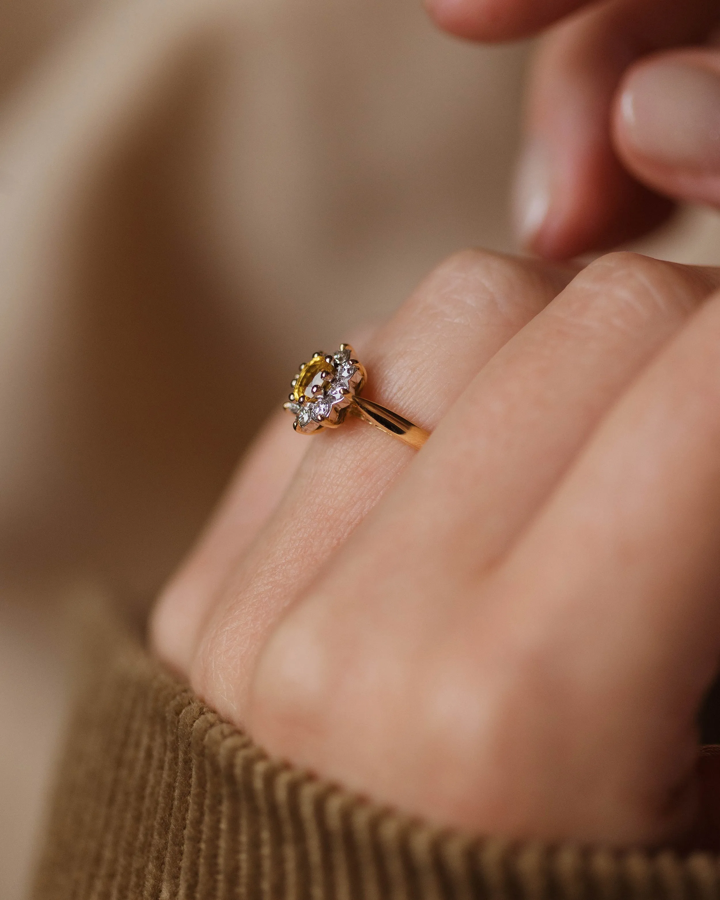 Clarisse 1987 Vintage 18ct Gold Yellow Sapphire & Diamond Cluster Ring sold by Rock n Rose product image thumbnail 3