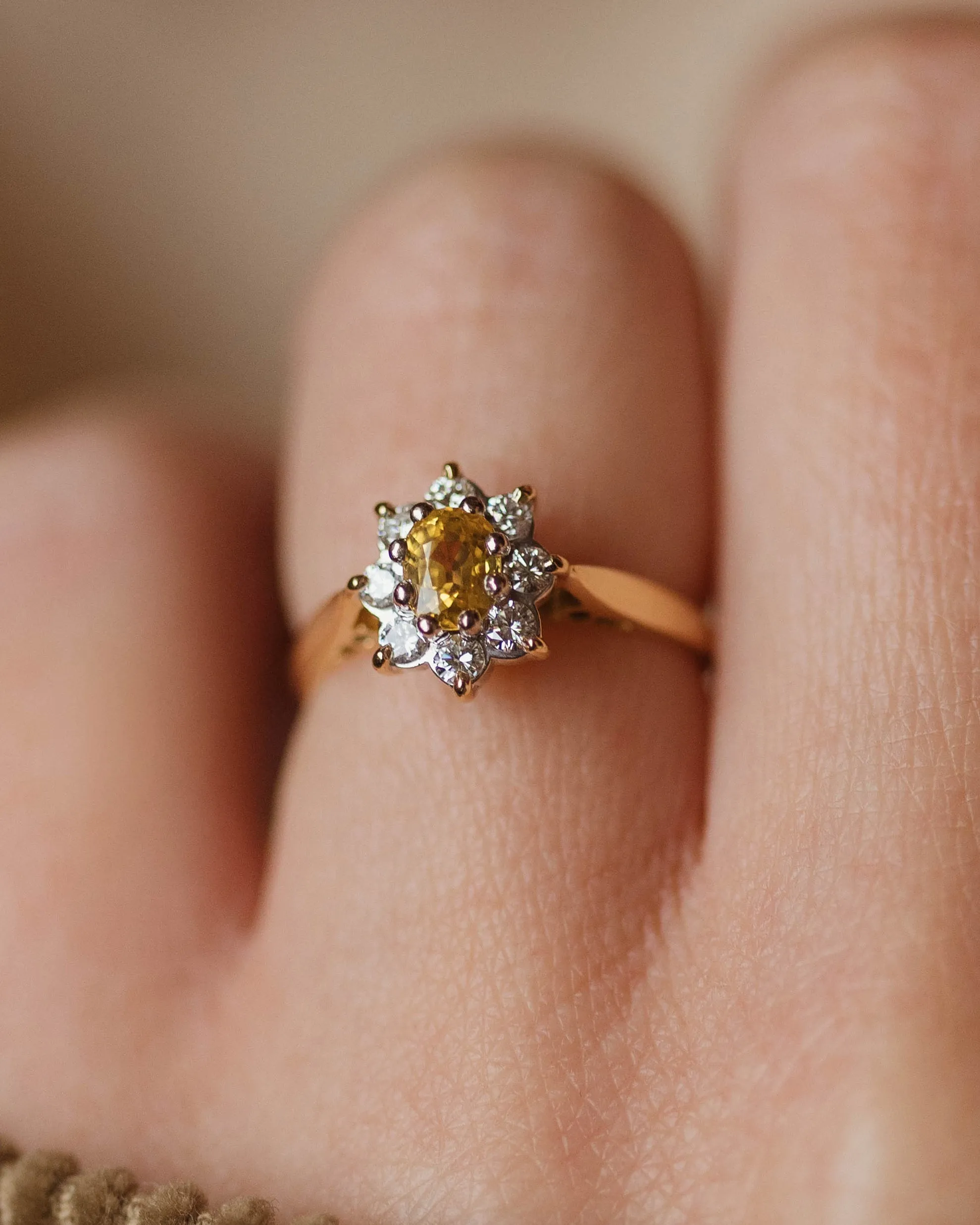 Clarisse 1987 Vintage 18ct Gold Yellow Sapphire & Diamond Cluster Ring sold by Rock n Rose product image thumbnail 2