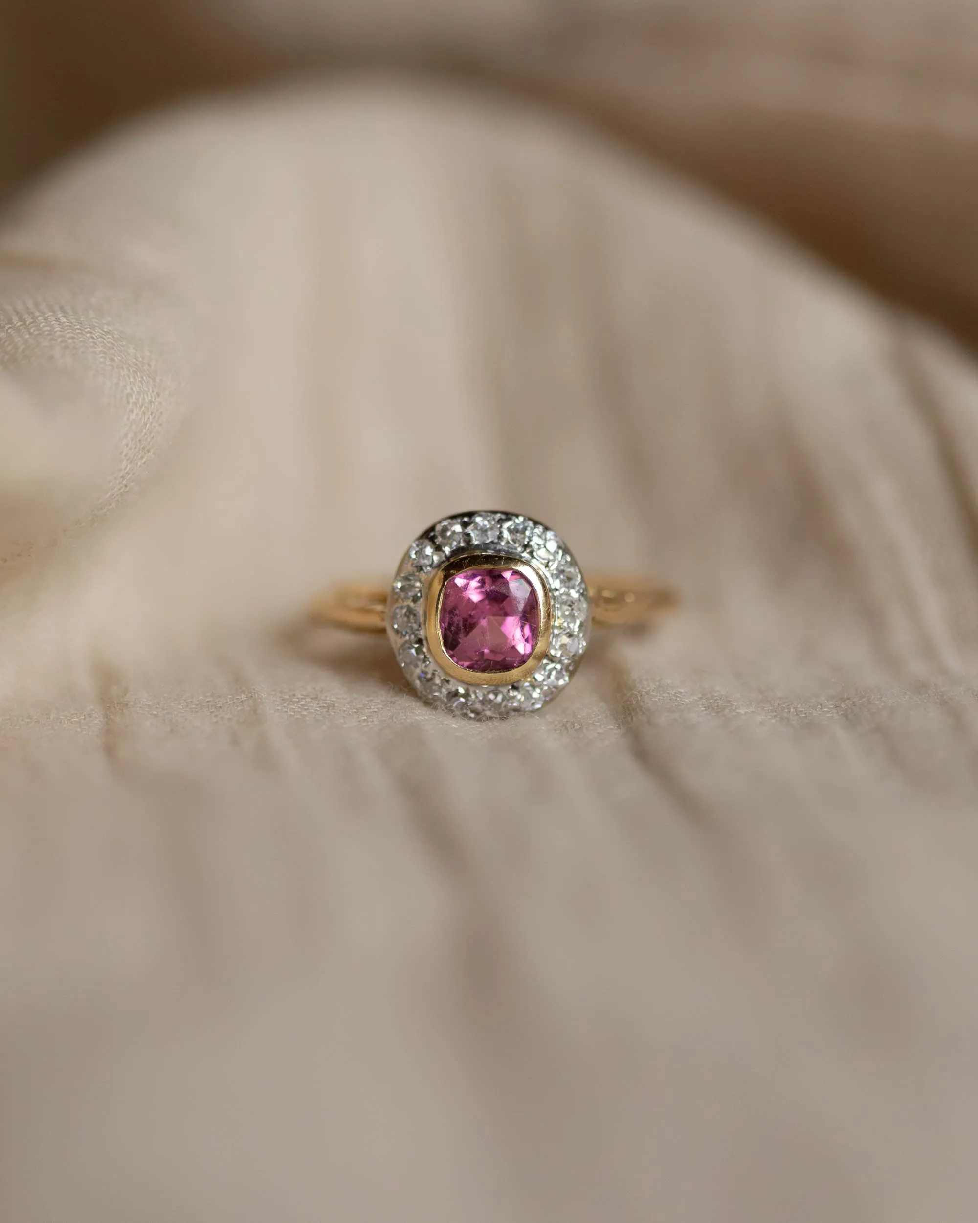 Almina Antique 18ct Gold Pink Tourmaline & Diamond Cluster Ring sold by Rock n Rose product image thumbnail 5