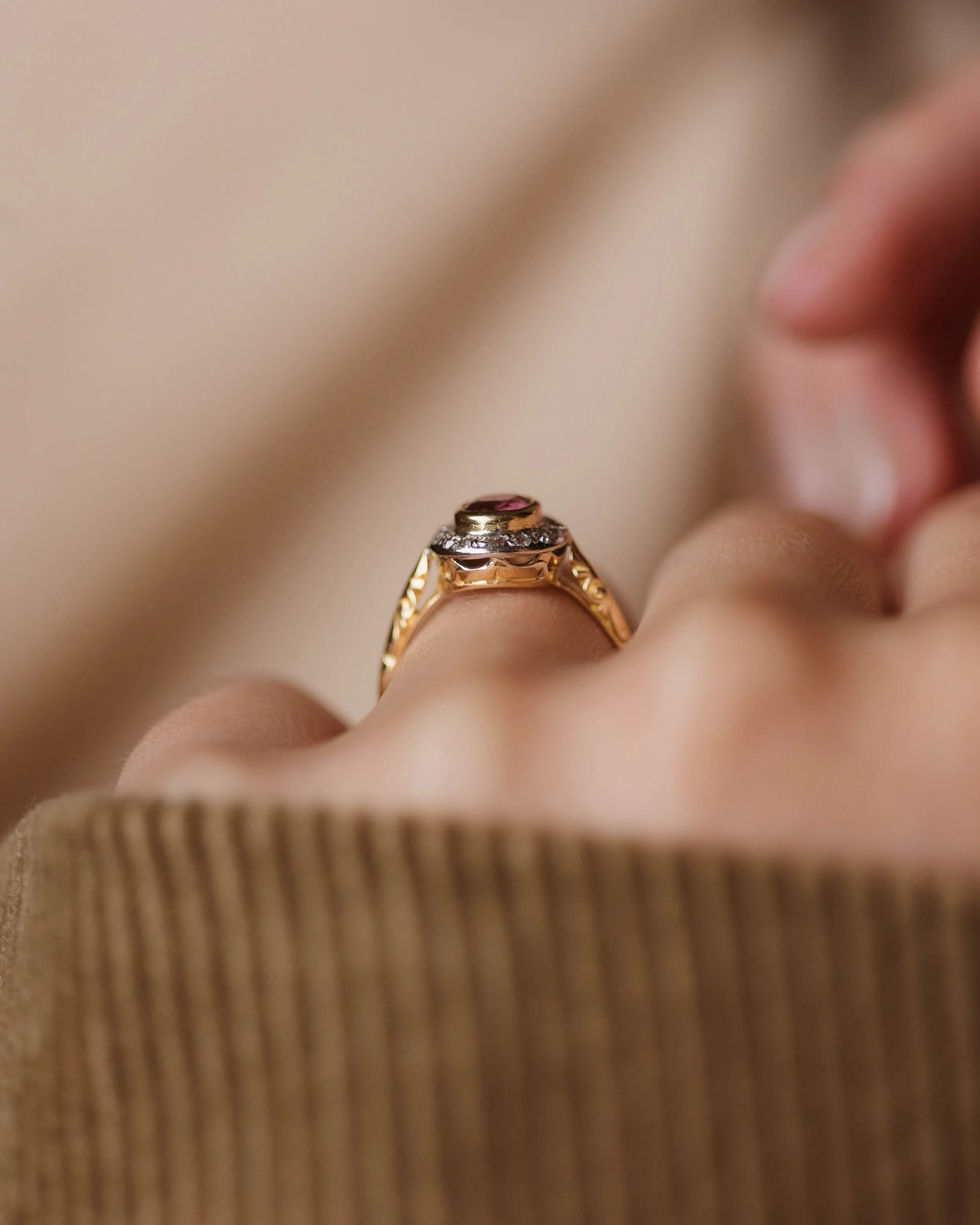 Almina Antique 18ct Gold Pink Tourmaline & Diamond Cluster Ring sold by Rock n Rose product image thumbnail 3