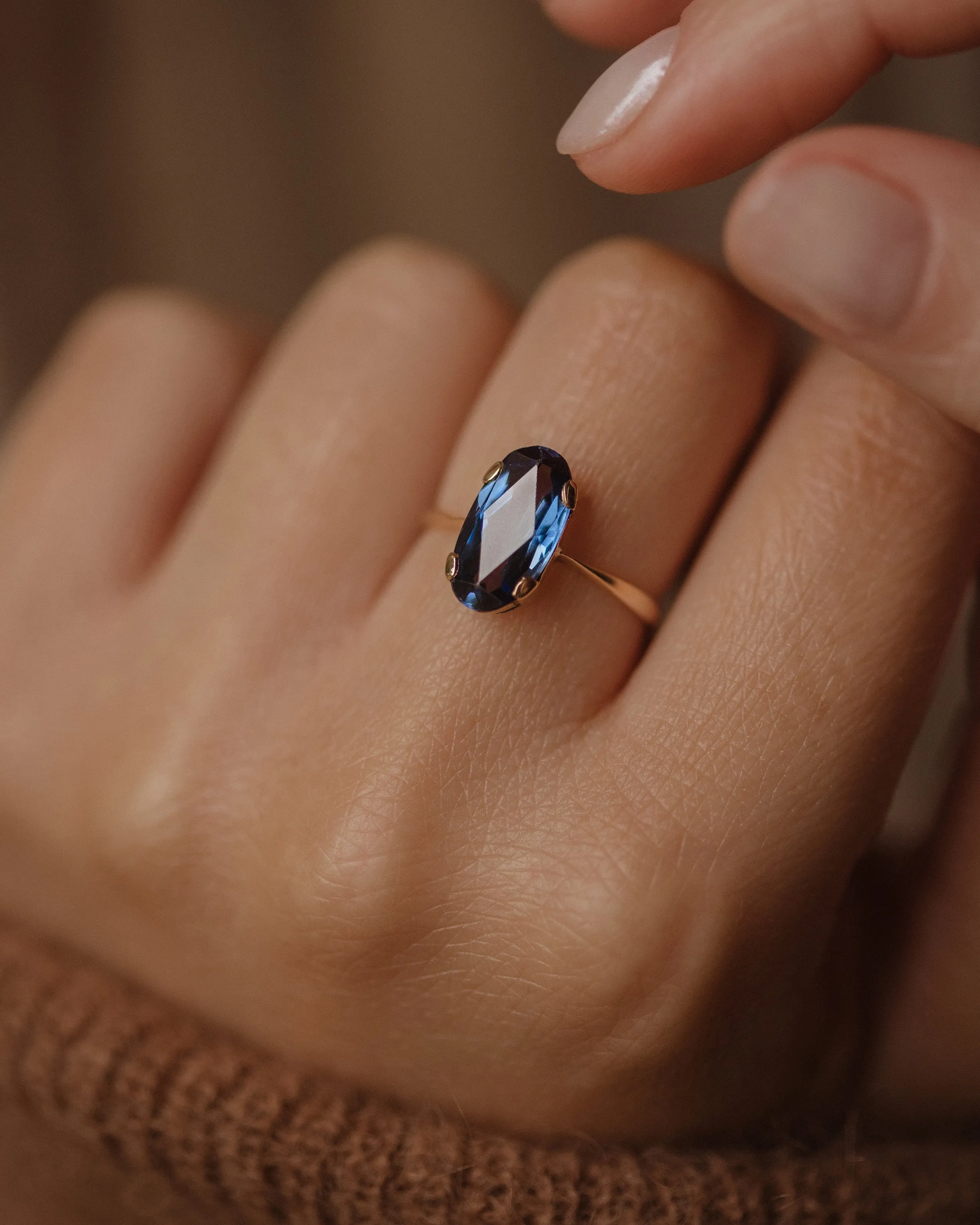 Corinne Antique 9ct Gold Solitaire Sapphire Ring sold by Rock n Rose