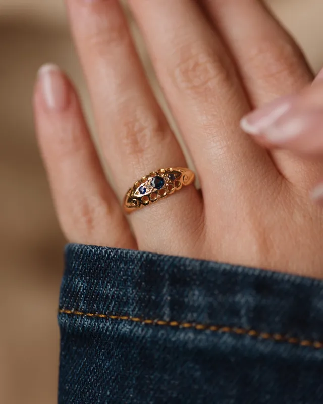 Yvette 1919 Antique 18ct Gold Sapphire & Diamond Five Stone Ring sold by Rock n Rose