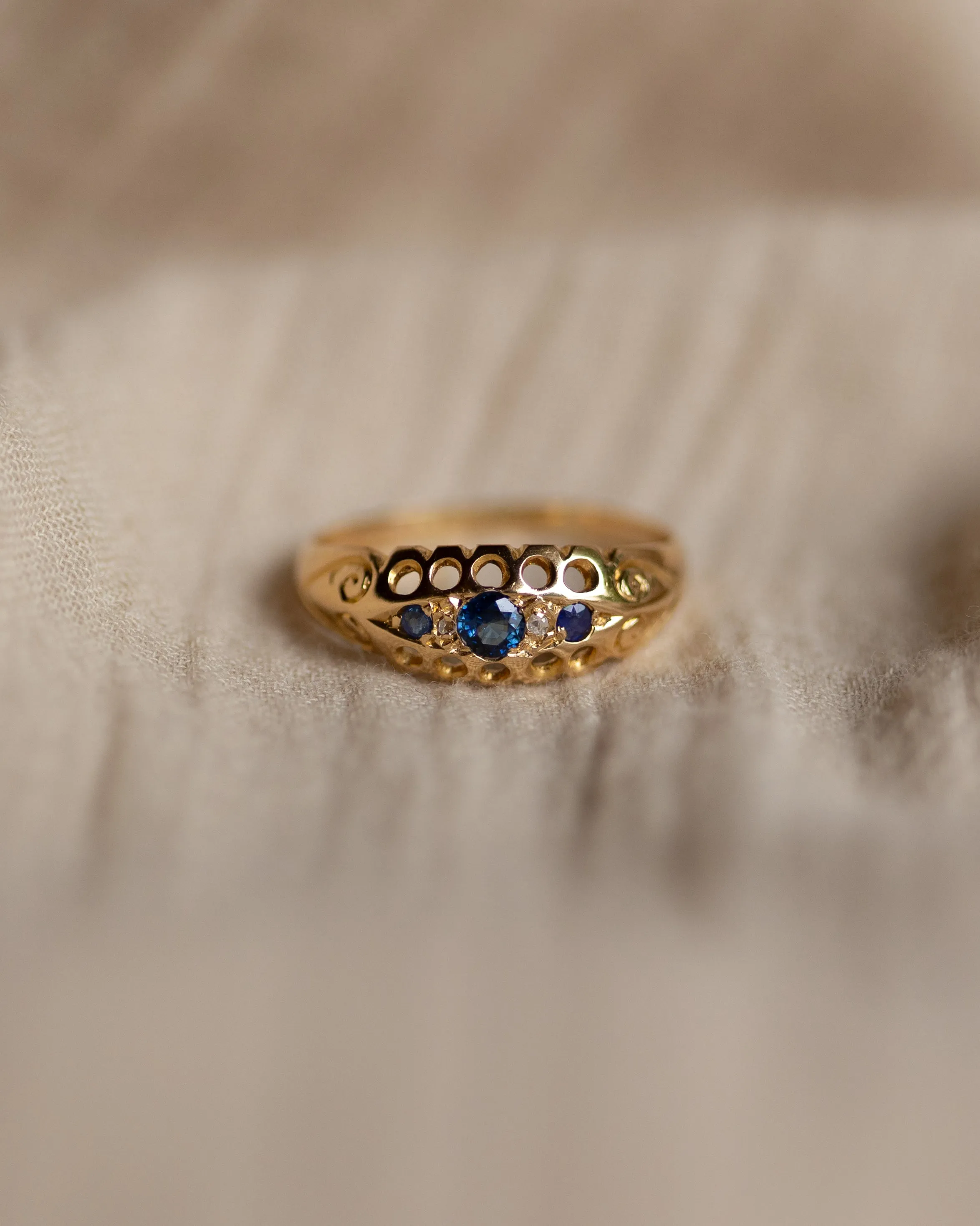 Yvette 1919 Antique 18ct Gold Sapphire & Diamond Five Stone Ring sold by Rock n Rose product image thumbnail 4