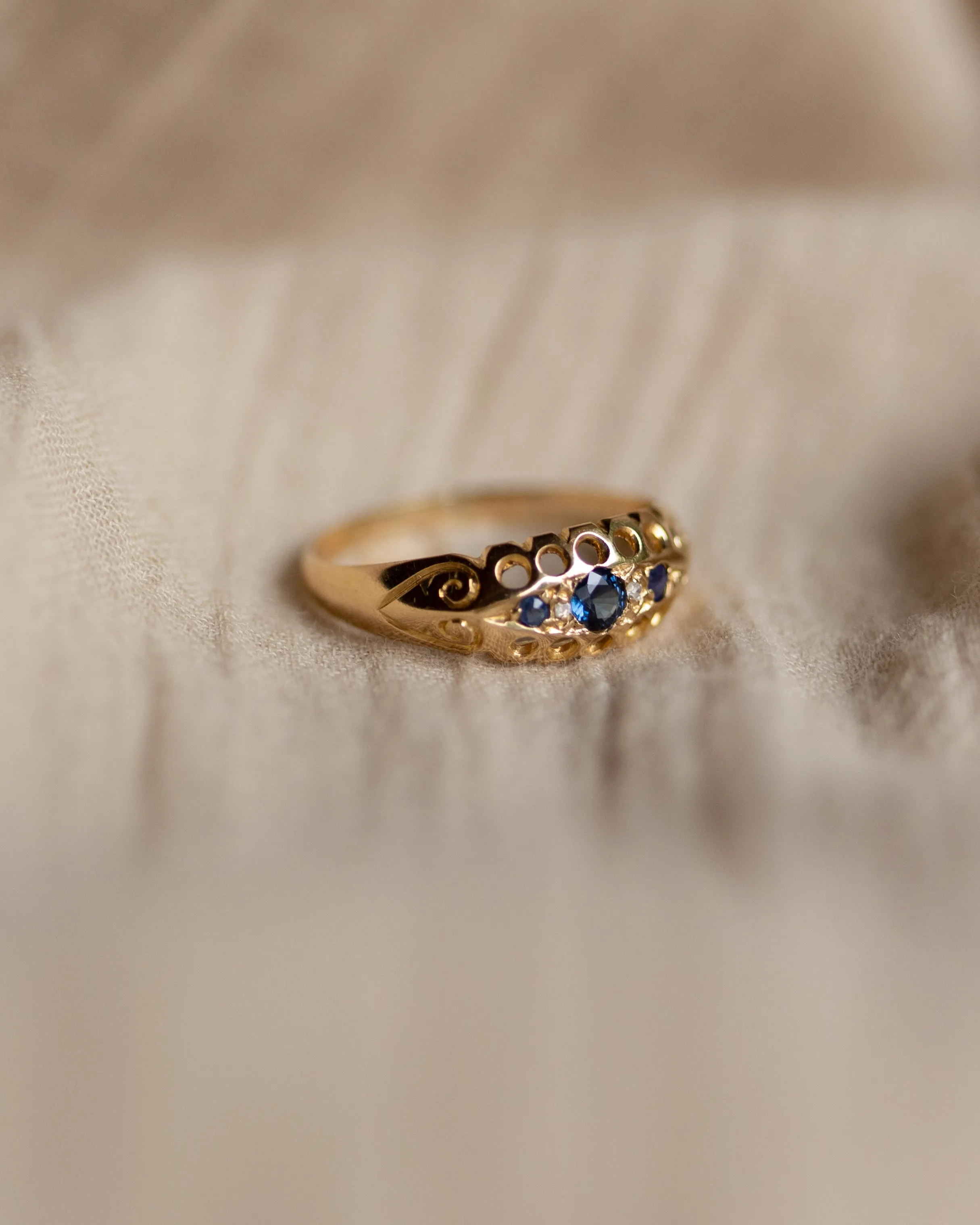 Yvette 1919 Antique 18ct Gold Sapphire & Diamond Five Stone Ring sold by Rock n Rose product image thumbnail 5