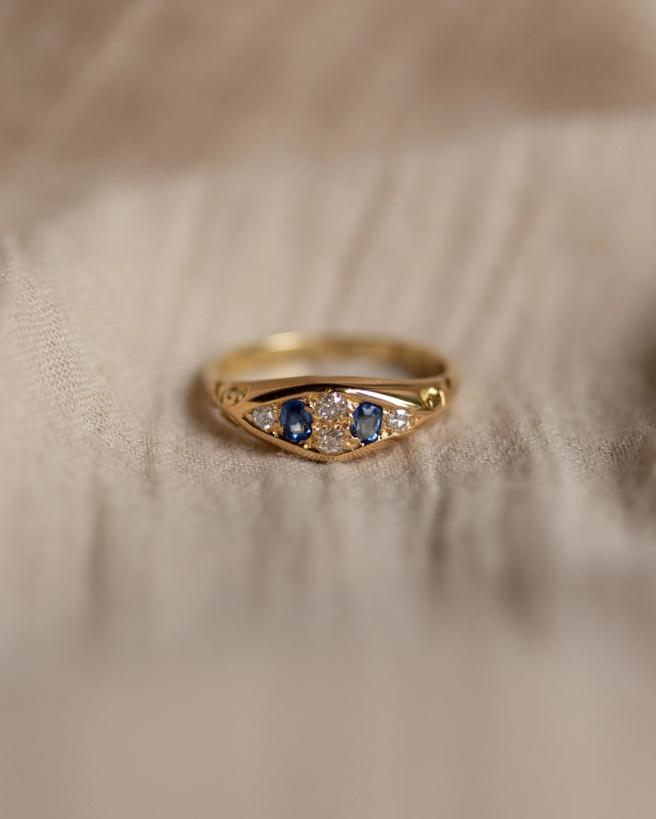 Jeannette Antique 18ct Gold Sapphire & Diamond Six Stone Ring sold by Rock n Rose product image thumbnail 4