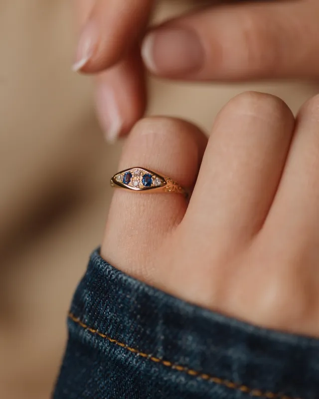 Jeannette Antique 18ct Gold Sapphire & Diamond Six Stone Ring sold by Rock n Rose