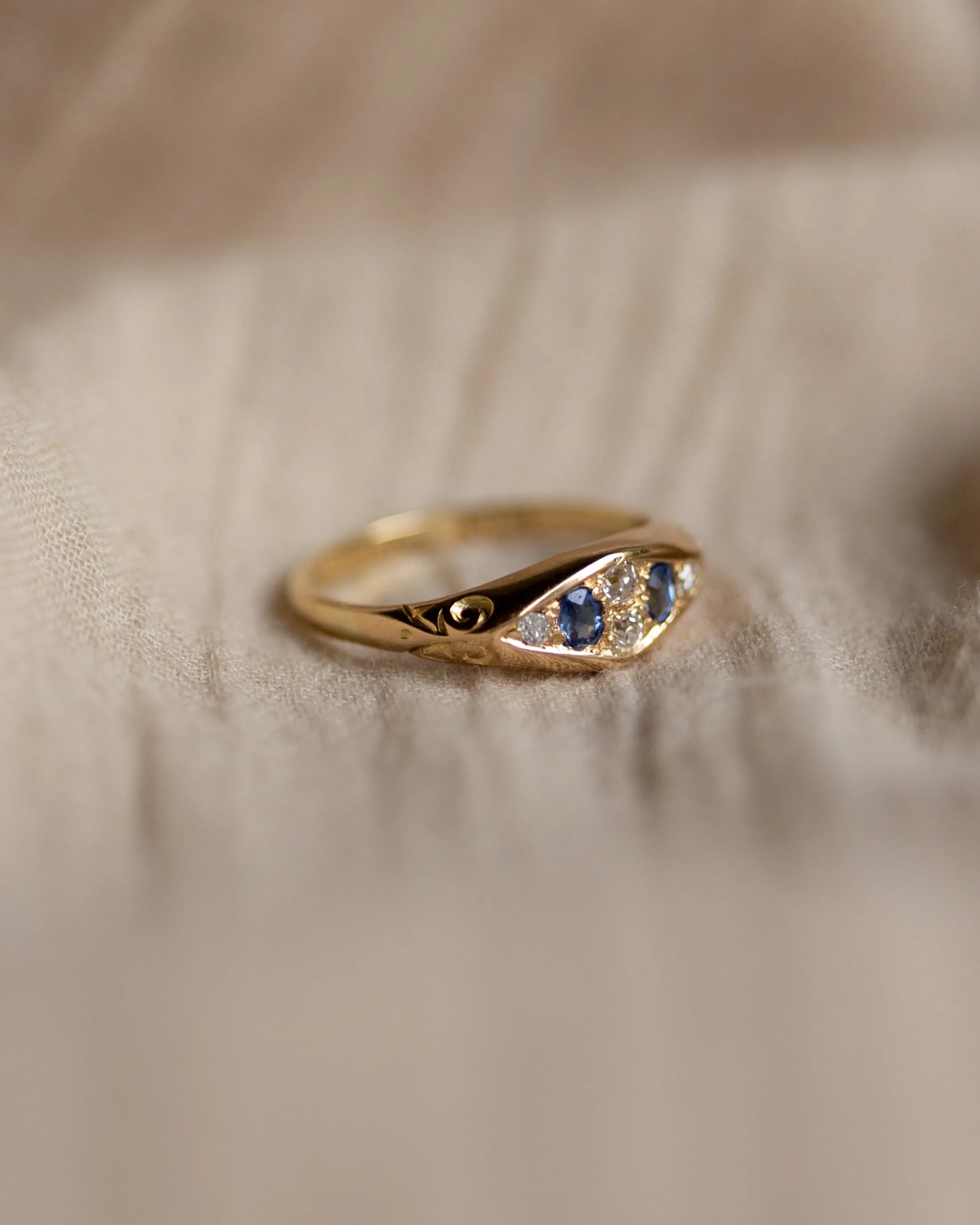 Jeannette Antique 18ct Gold Sapphire & Diamond Six Stone Ring sold by Rock n Rose product image thumbnail 5