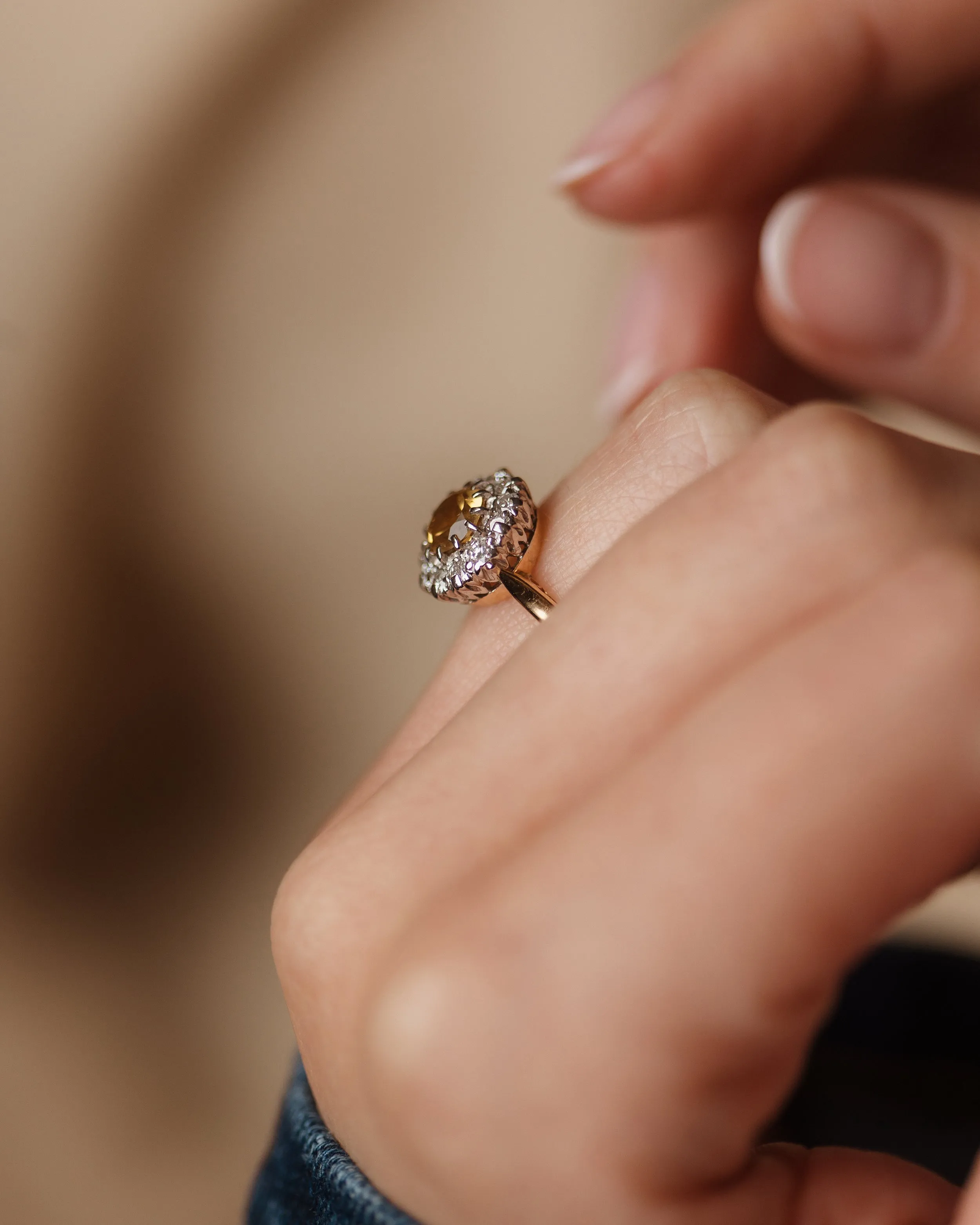 Lydia Vintage 18ct Gold Citrine & Diamond Cluster Ring sold by Rock n Rose product image thumbnail 3