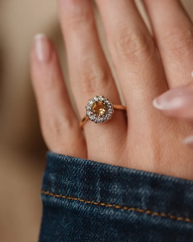 Lydia Vintage 18ct Gold Citrine & Diamond Cluster Ring made by Rock n Rose