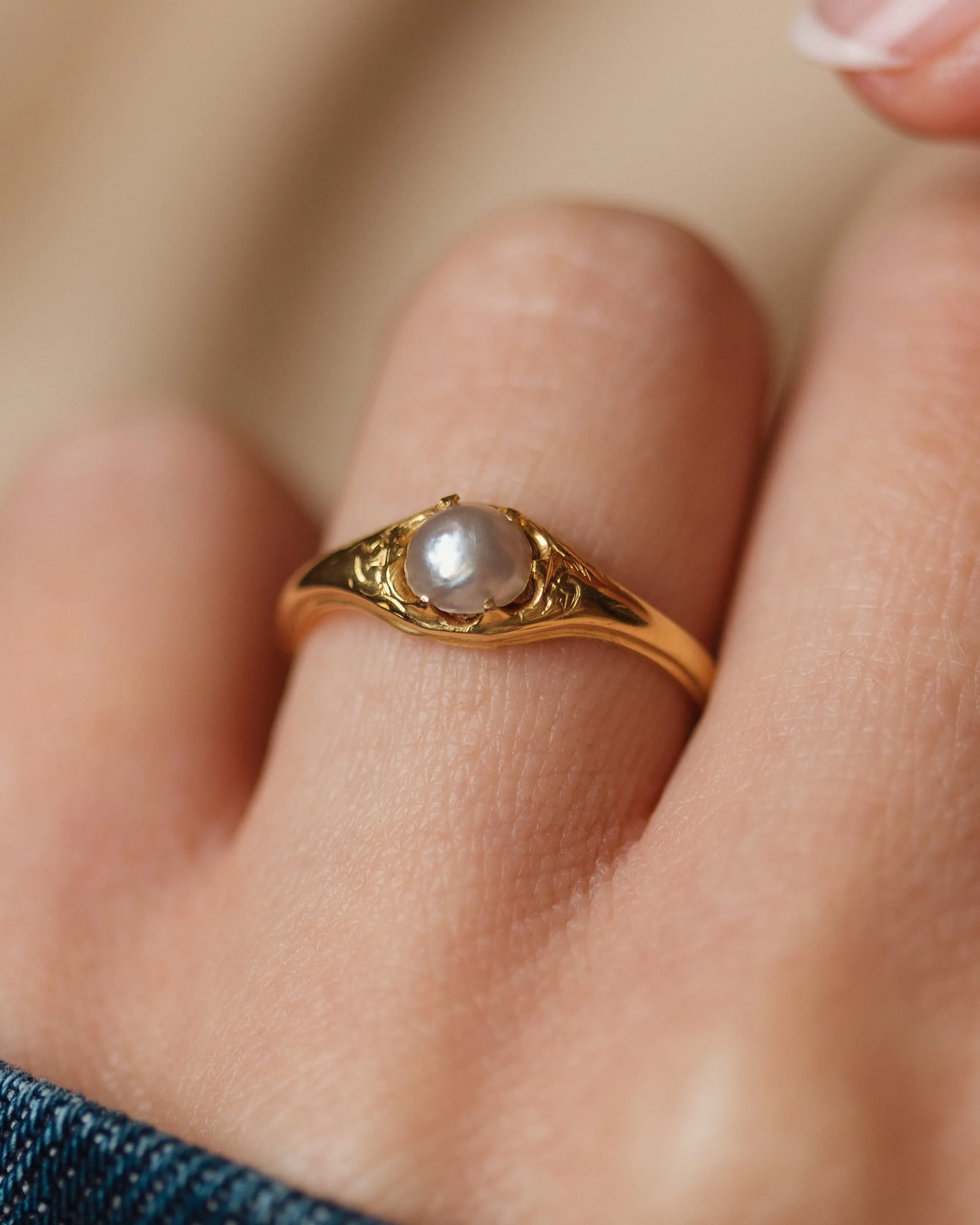 Franceline Antique 15ct Gold Pearl Single Stone Ring sold by Rock n Rose product image thumbnail 2