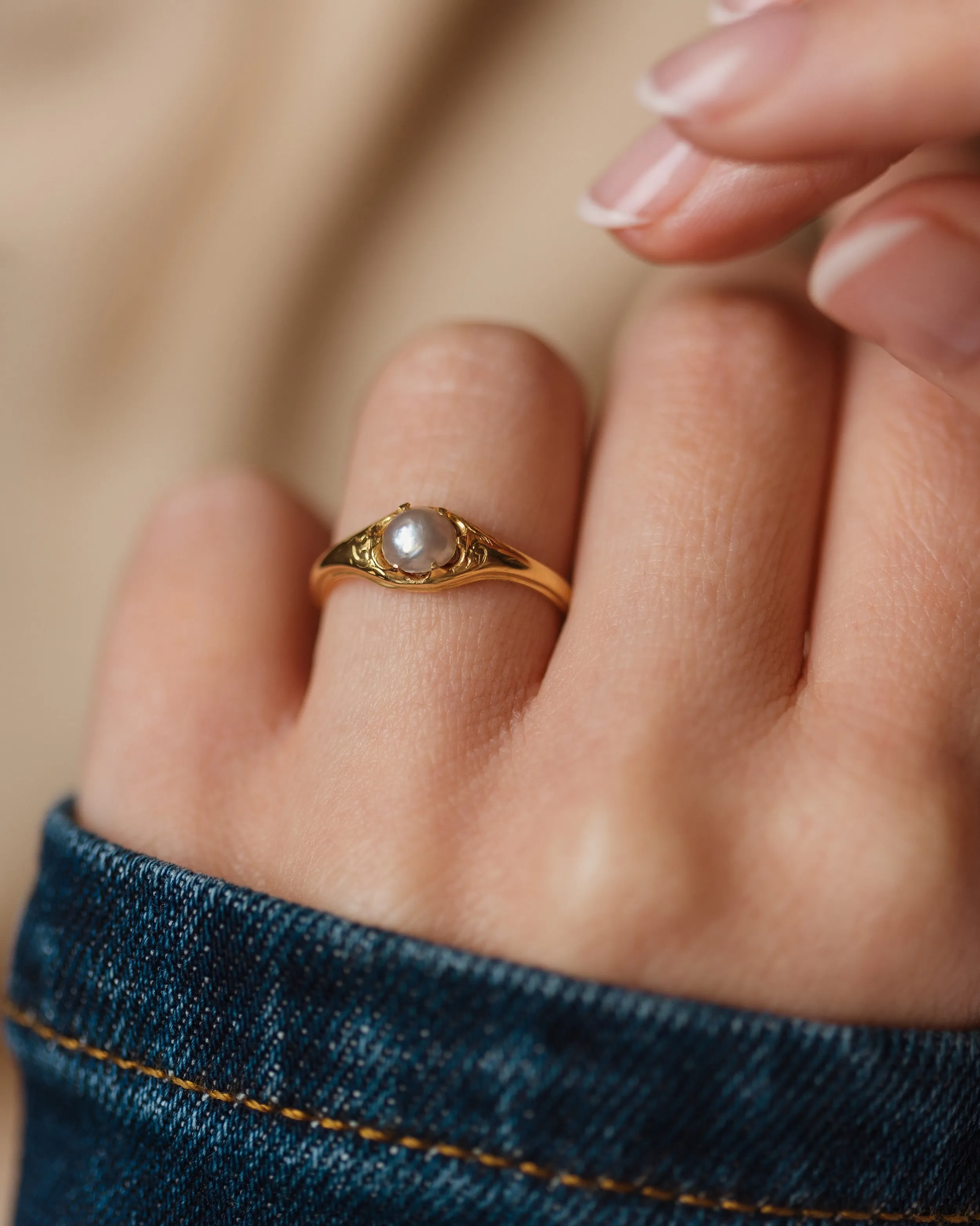 Franceline Antique 15ct Gold Pearl Single Stone Ring sold by Rock n Rose