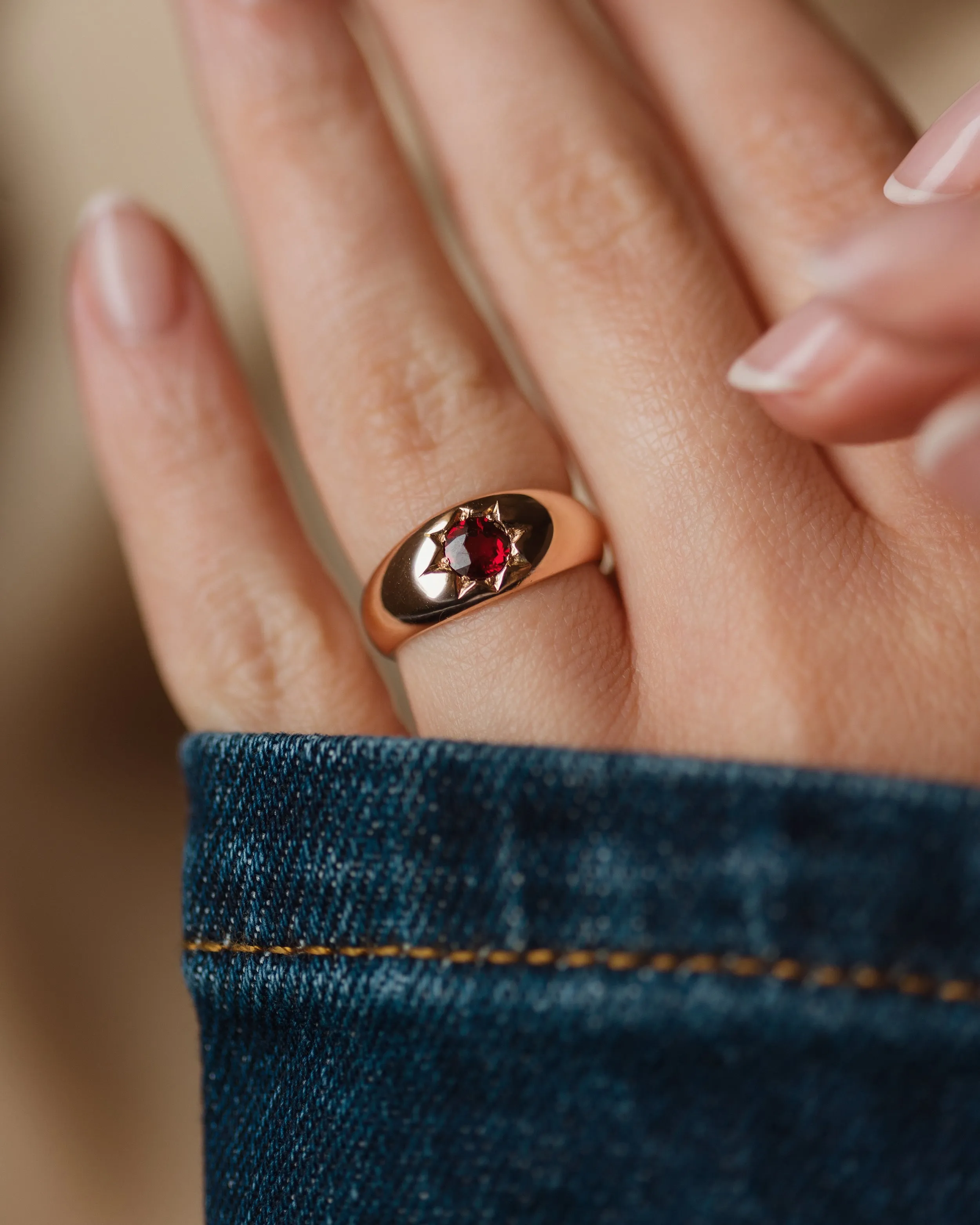 Theodore 1911 Antique 9ct Gold Star Set Garnet Ring sold by Rock n Rose