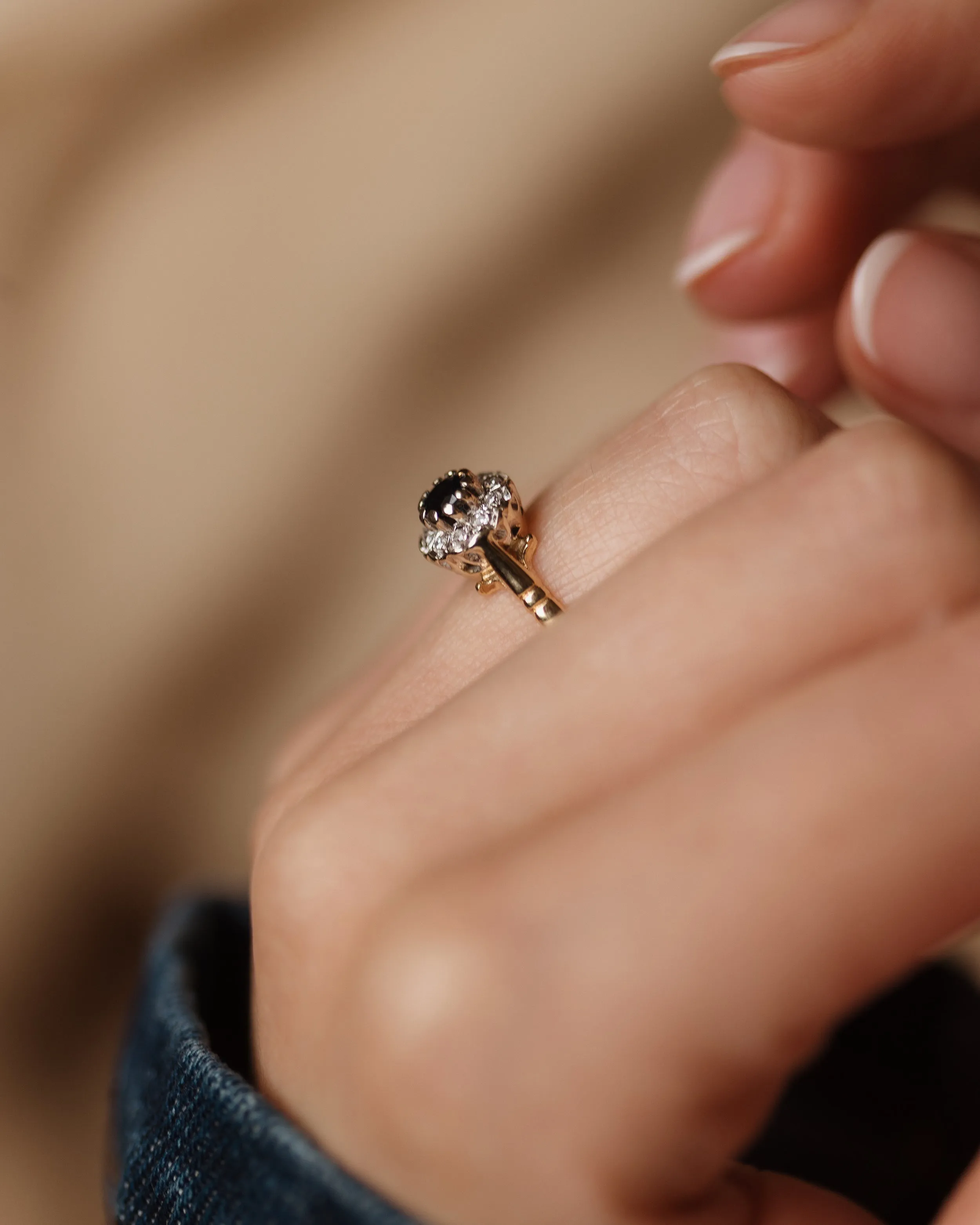 Juliane 1985 Vintage 9ct Gold Sapphire & Diamond Cluster Ring sold by Rock n Rose product image thumbnail 3