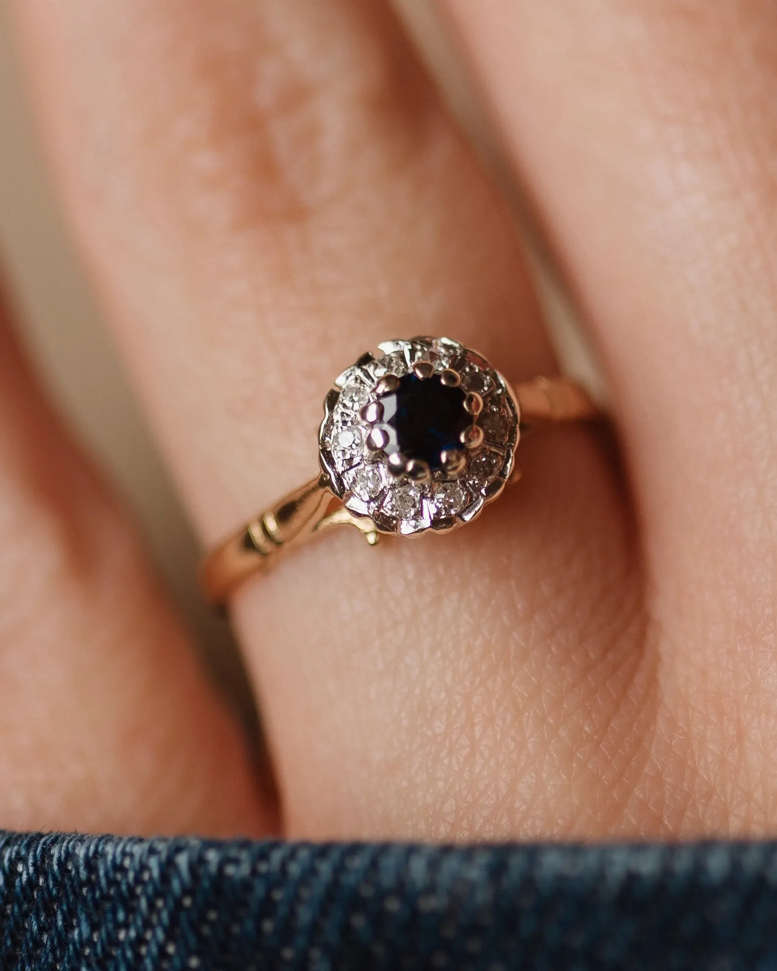 Juliane 1985 Vintage 9ct Gold Sapphire & Diamond Cluster Ring sold by Rock n Rose product image thumbnail 2