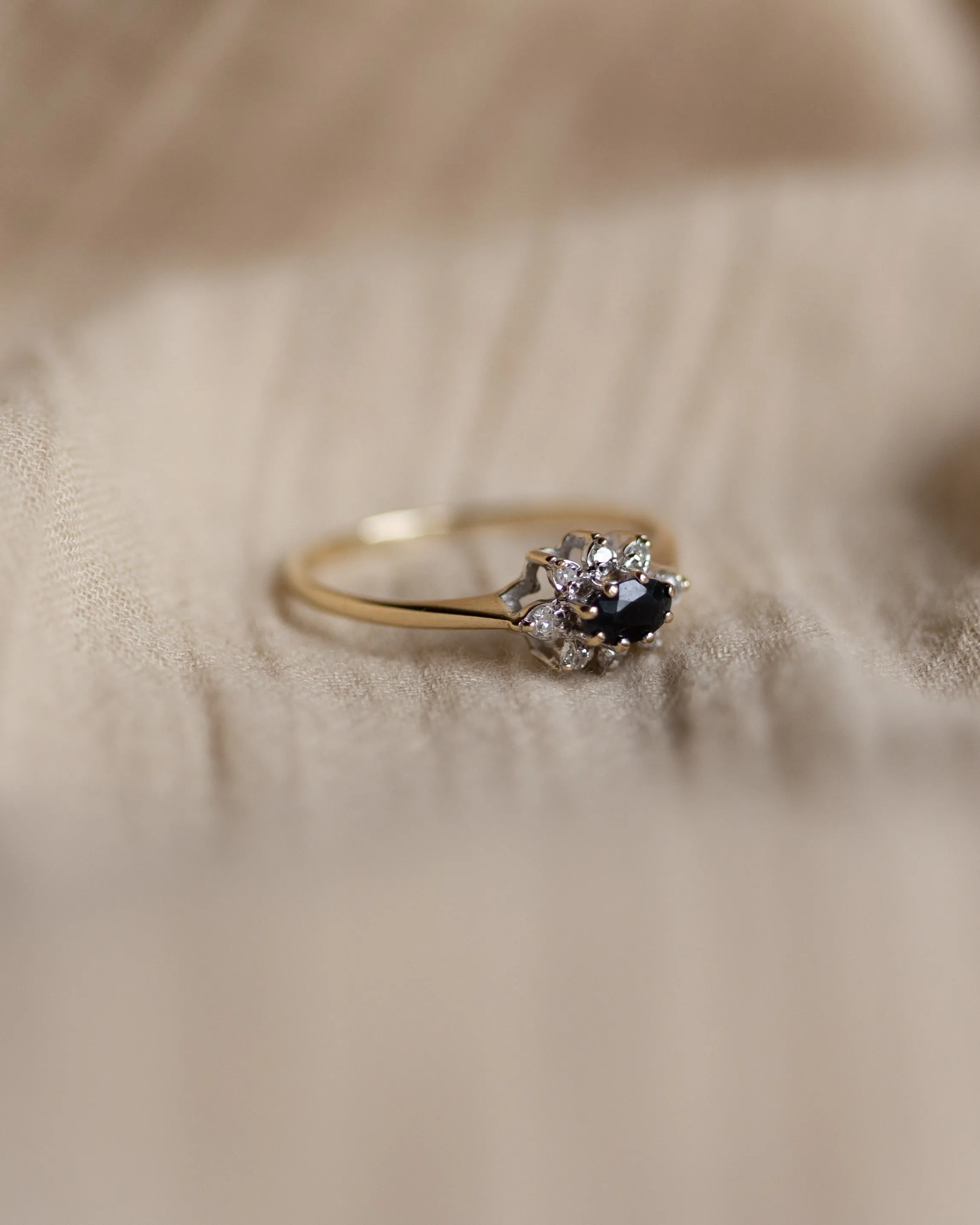 Edithe 1983 Vintage 9ct Gold Sapphire & Diamond Cluster Ring sold by Rock n Rose product image thumbnail 5