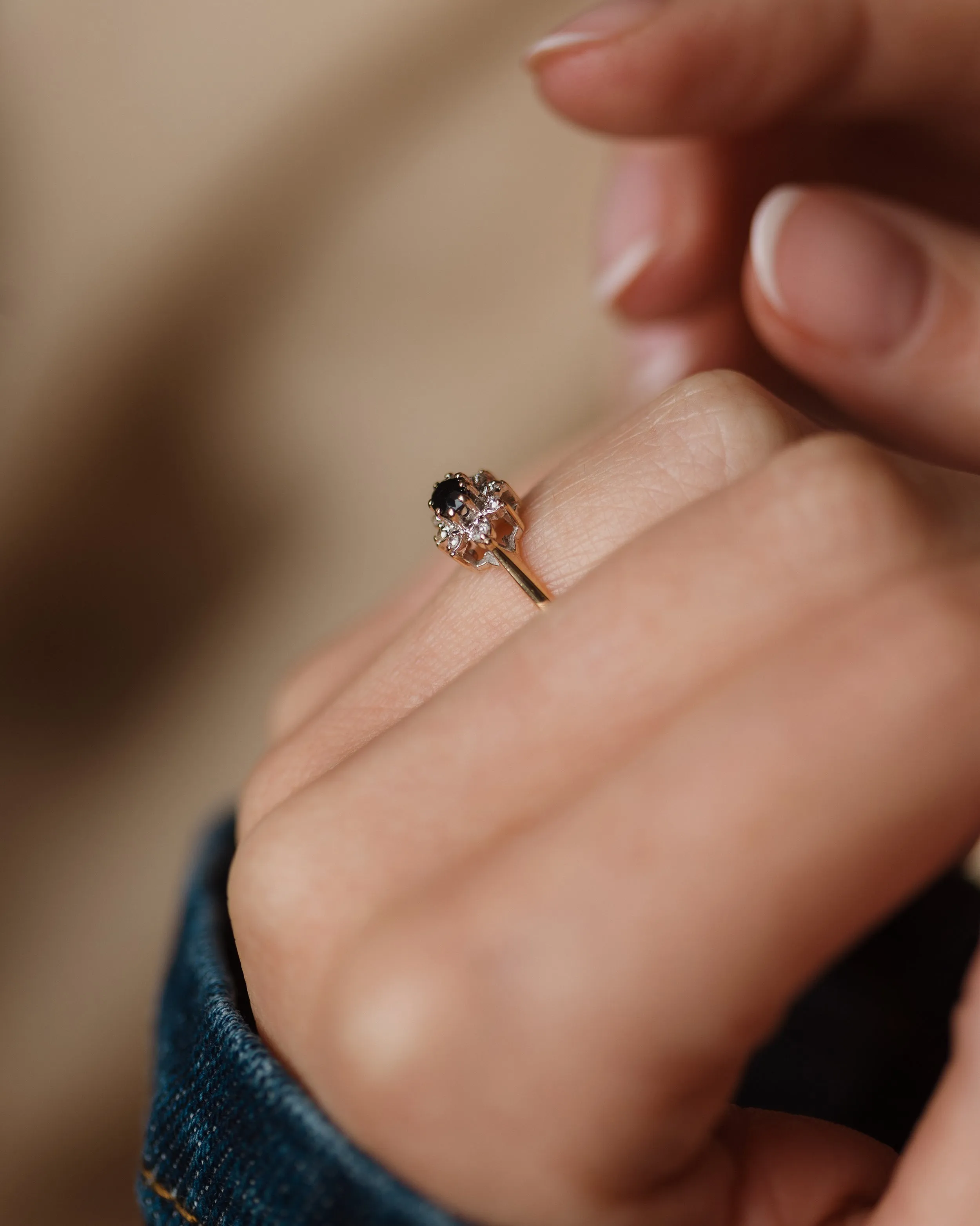 Edithe 1983 Vintage 9ct Gold Sapphire & Diamond Cluster Ring sold by Rock n Rose product image thumbnail 3