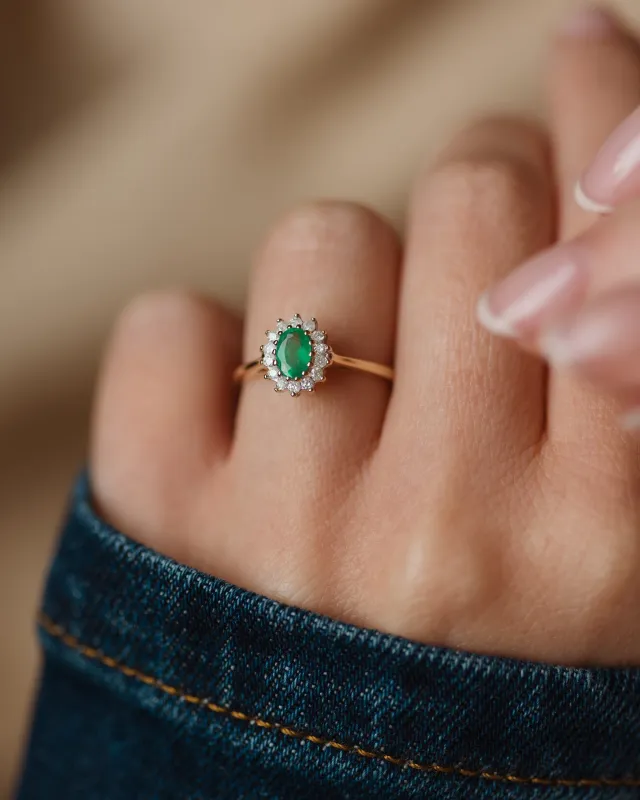 Marilis Vintage 9ct Gold Emerald & Diamond Cluster Ring sold by Rock n Rose