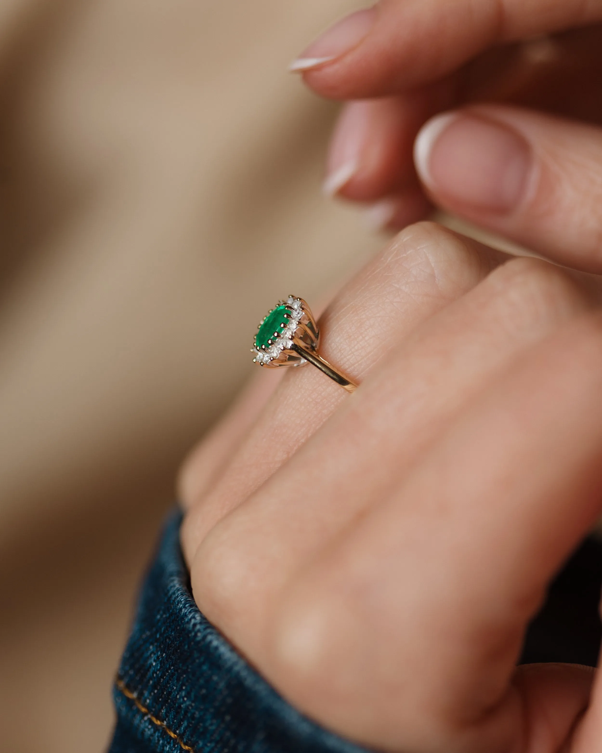 Marilis Vintage 9ct Gold Emerald & Diamond Cluster Ring sold by Rock n Rose product image thumbnail 3