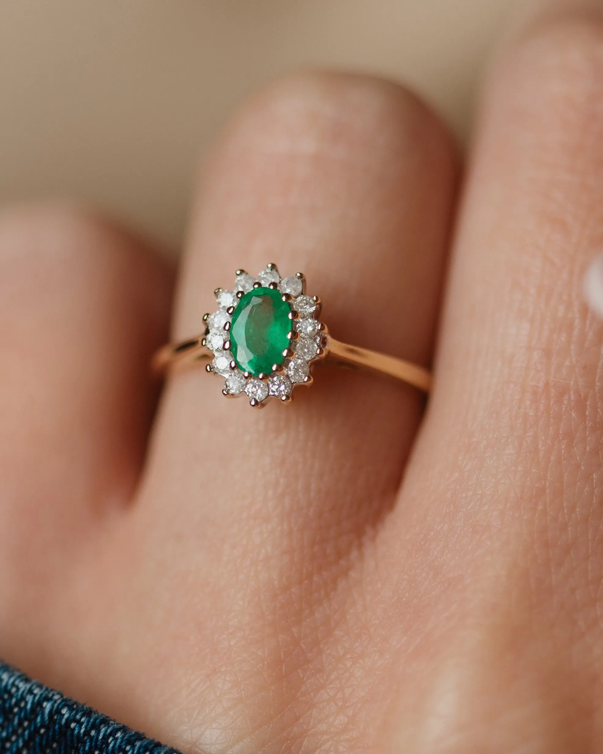 Marilis Vintage 9ct Gold Emerald & Diamond Cluster Ring sold by Rock n Rose product image thumbnail 2