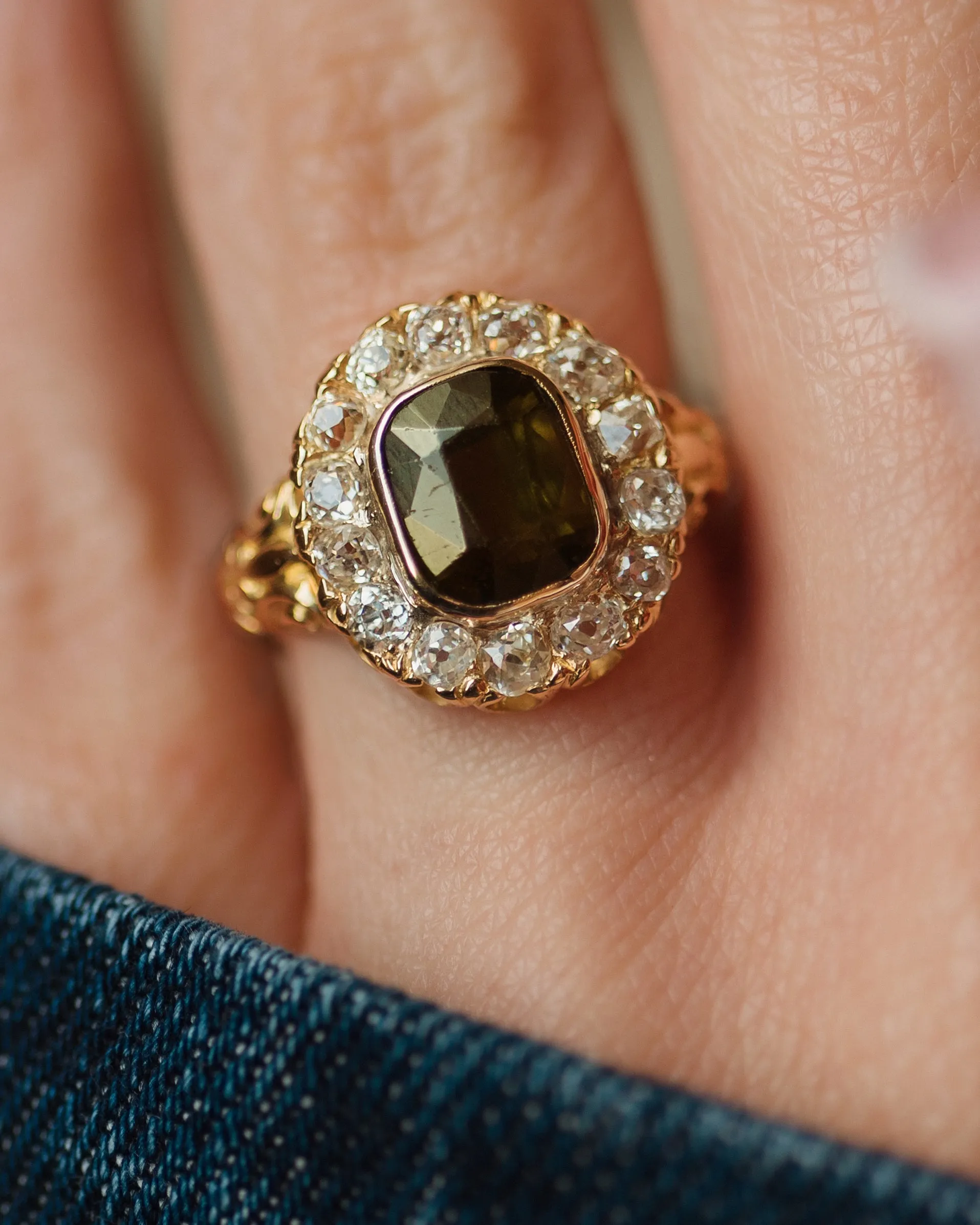 Maeve Antique 18ct Gold Tourmaline & Diamond Cluster Ring sold by Rock n Rose product image thumbnail 4
