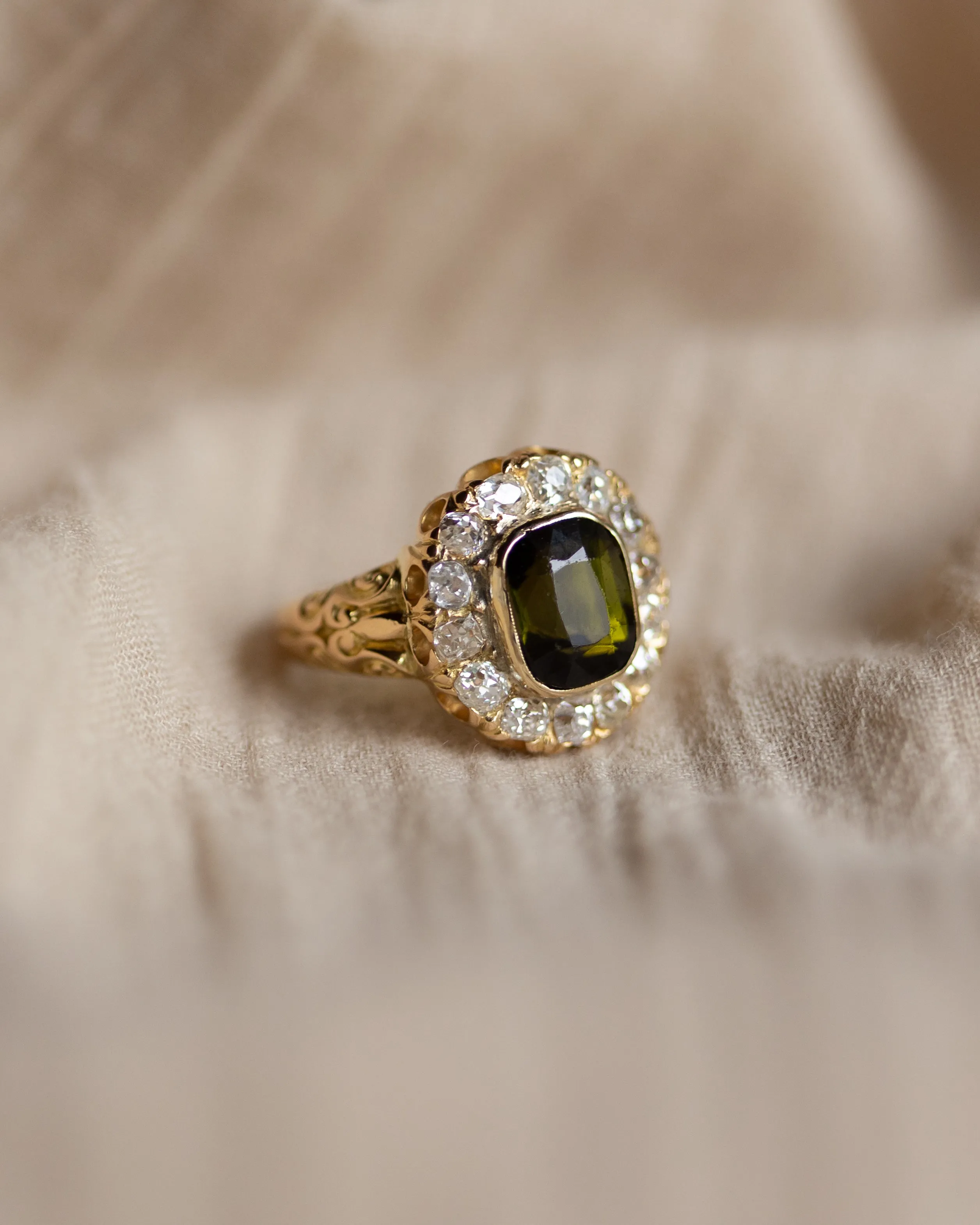 Maeve Antique 18ct Gold Tourmaline & Diamond Cluster Ring sold by Rock n Rose product image thumbnail 2