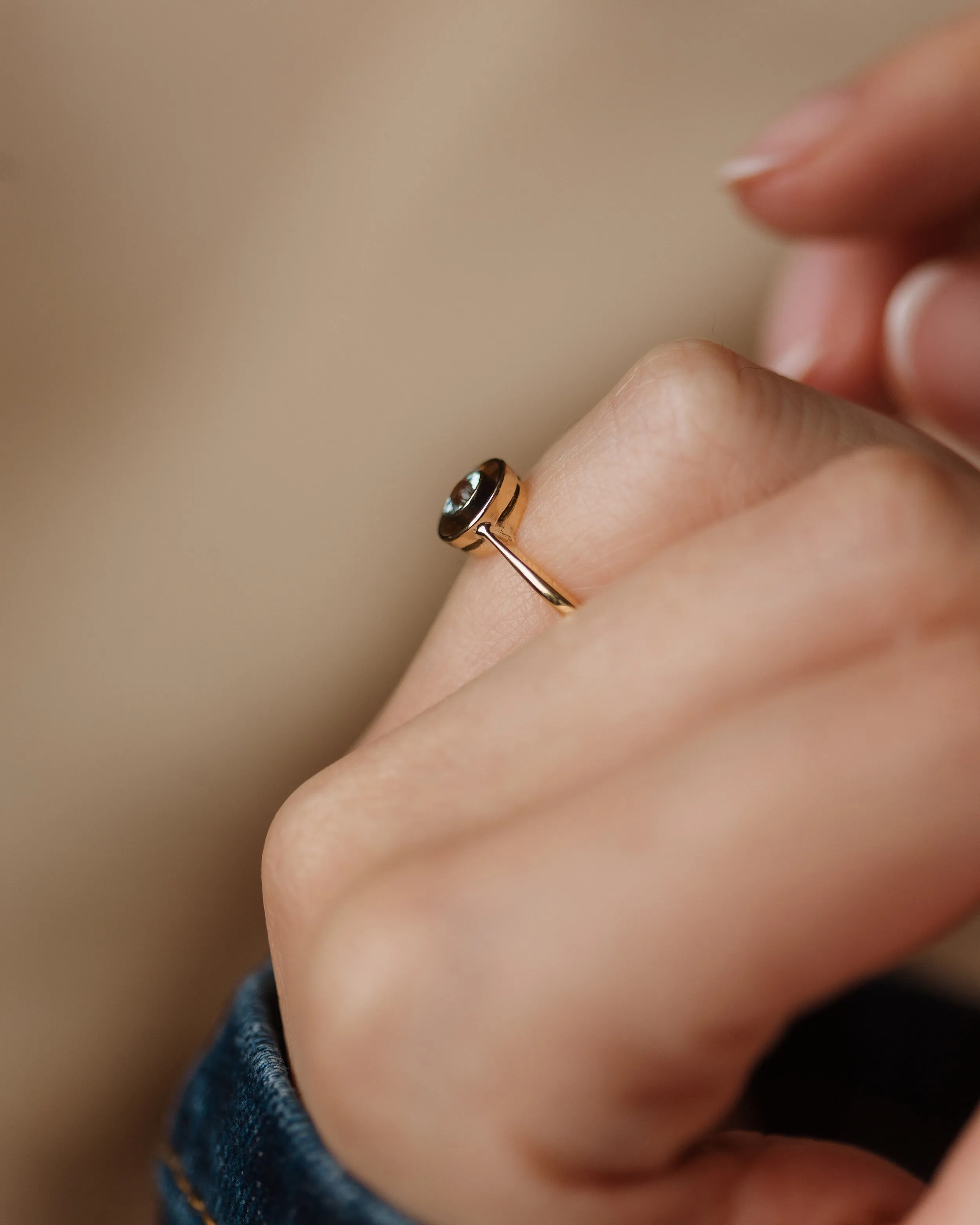 Eimear Antique Art Deco 18ct Gold Aquamarine Target Ring sold by Rock n Rose product image thumbnail 3