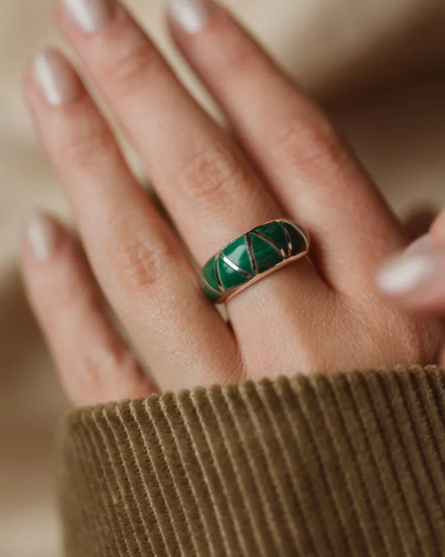Ingrid Recycled Sterling Silver Malachite Inlay Ring sold by Rock n Rose