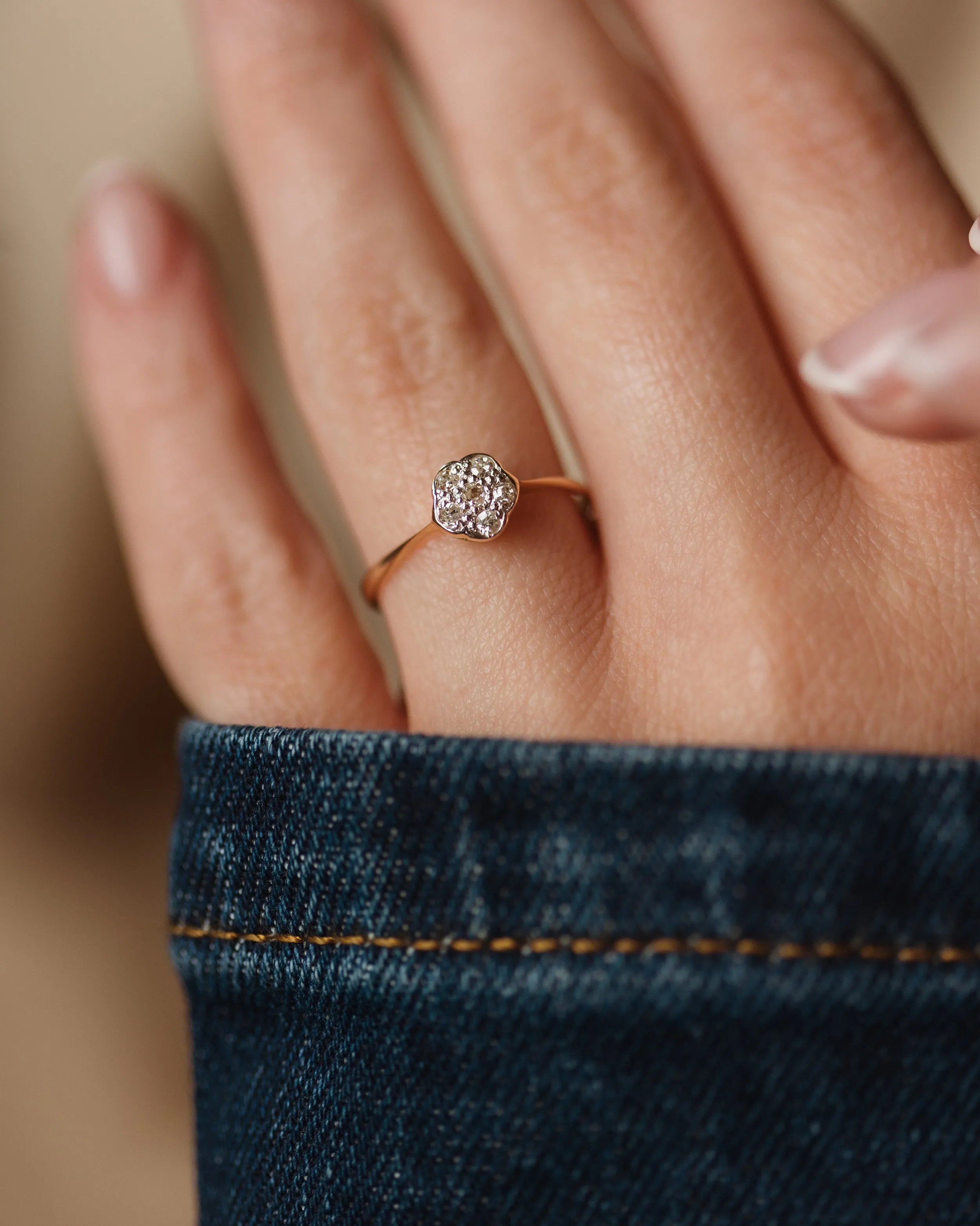 Valérie Vintage 18ct Gold Diamond Daisy Cluster Ring sold by Rock n Rose