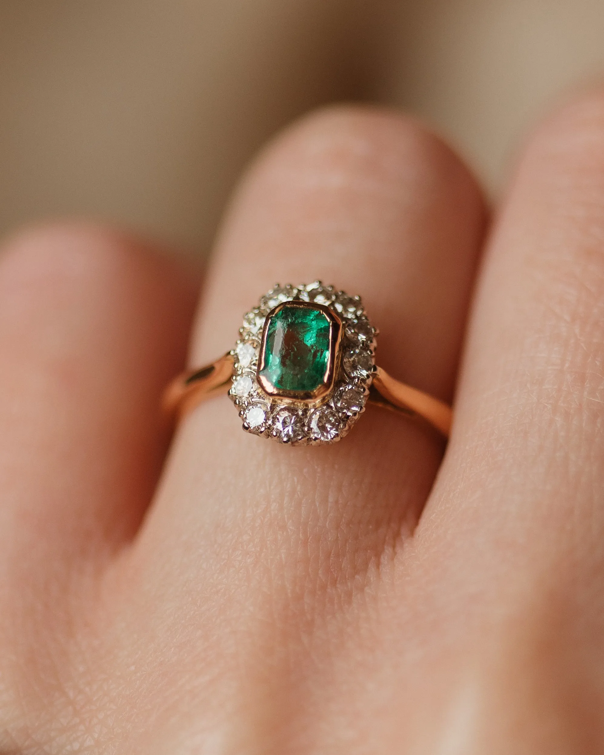 Annmarie Antique 22ct Gold Emerald & Diamond Cluster Ring sold by Rock n Rose product image thumbnail 3