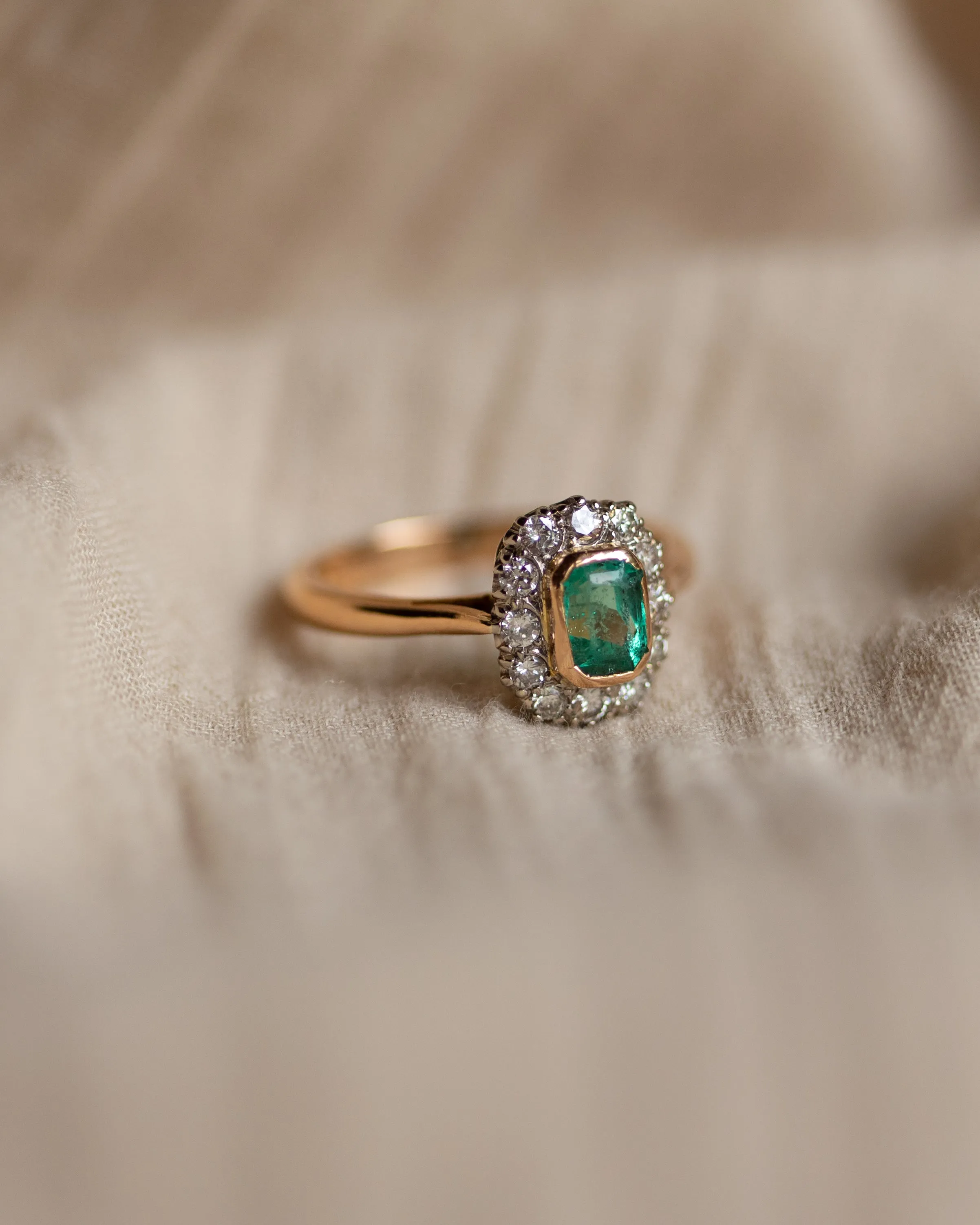 Annmarie Antique 22ct Gold Emerald & Diamond Cluster Ring sold by Rock n Rose product image thumbnail 5