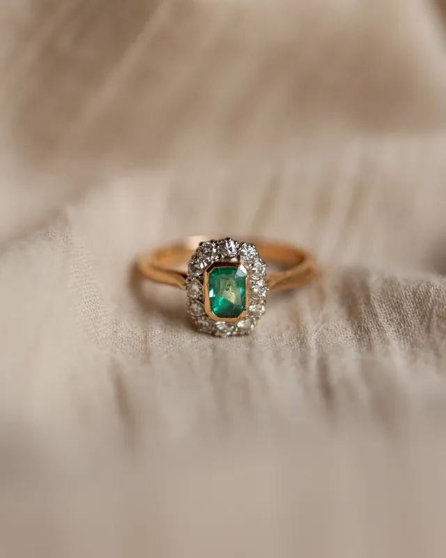 Annmarie Antique 22ct Gold Emerald & Diamond Cluster Ring sold by Rock n Rose