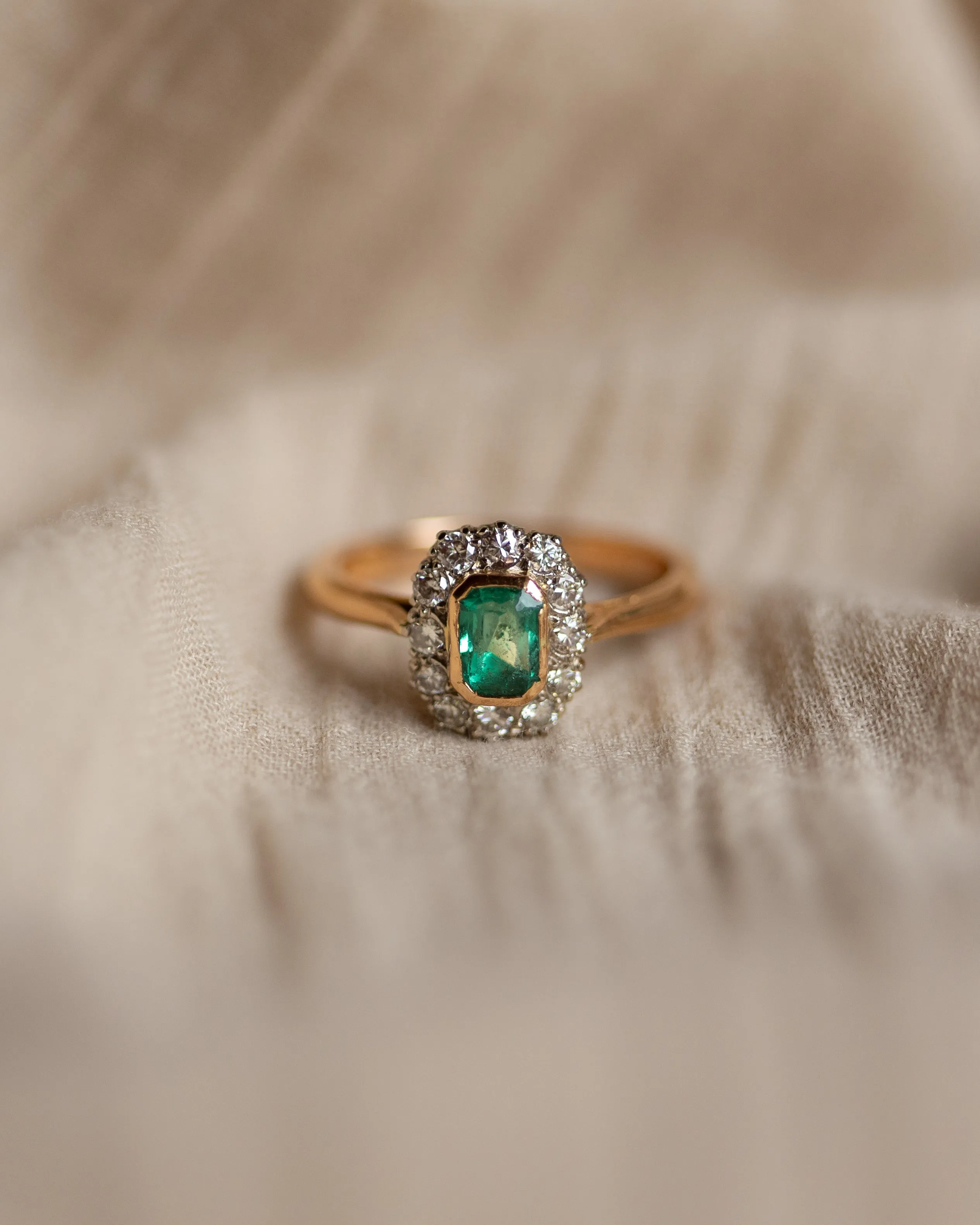 Annmarie Antique 22ct Gold Emerald & Diamond Cluster Ring sold by Rock n Rose