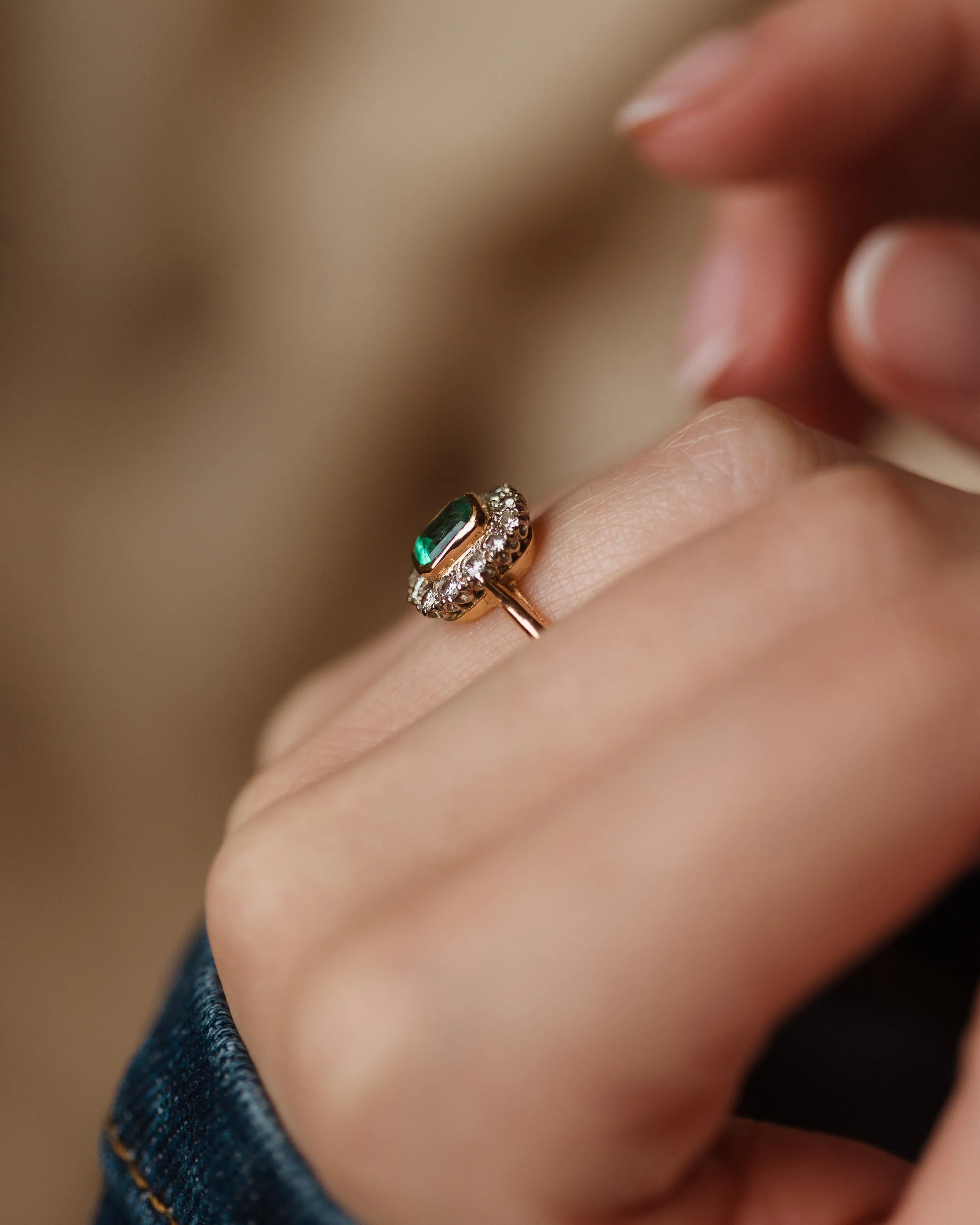 Annmarie Antique 22ct Gold Emerald & Diamond Cluster Ring sold by Rock n Rose product image thumbnail 4