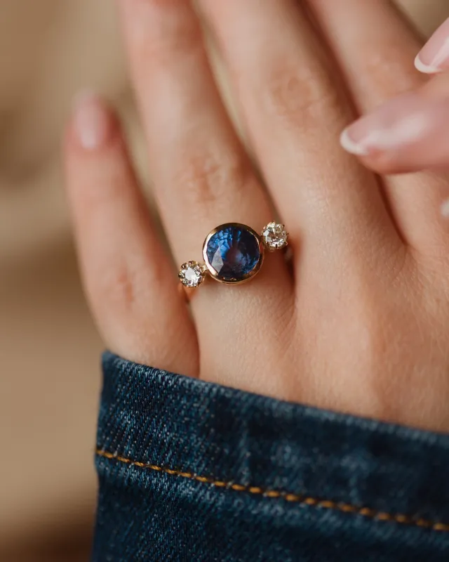 Thomassine Antique 18ct Gold Sapphire & Diamond Trilogy Ring sold by Rock n Rose