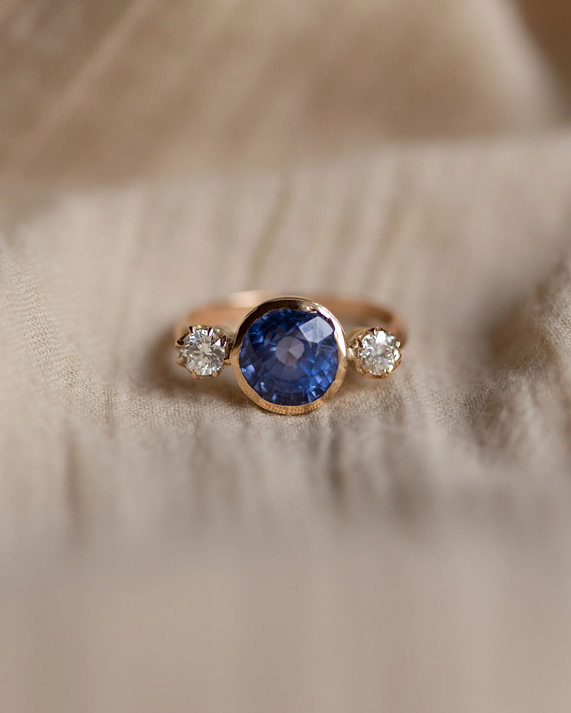 Thomassine Antique 18ct Gold Sapphire & Diamond Trilogy Ring sold by Rock n Rose product image thumbnail 5