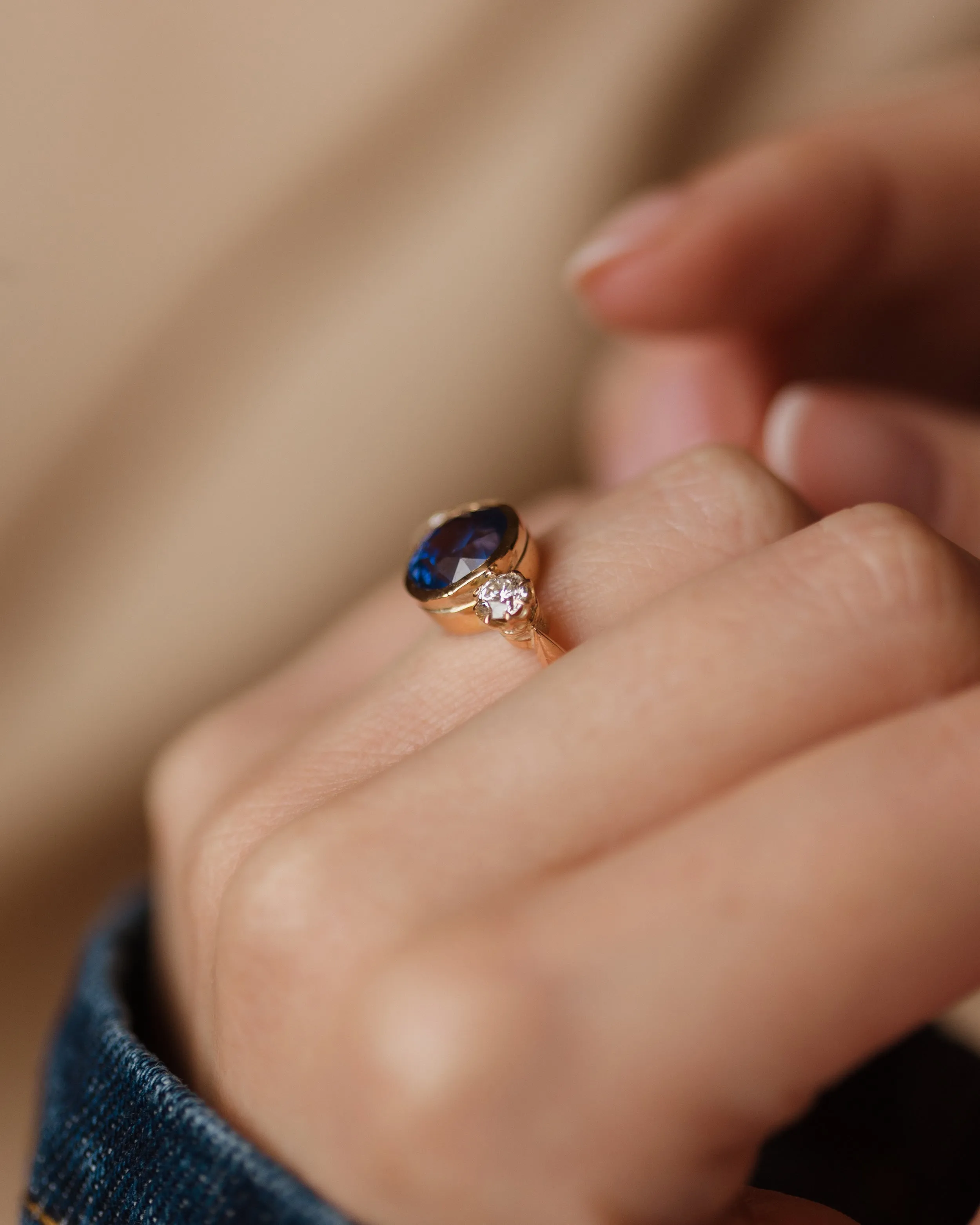 Thomassine Antique 18ct Gold Sapphire & Diamond Trilogy Ring sold by Rock n Rose product image thumbnail 3