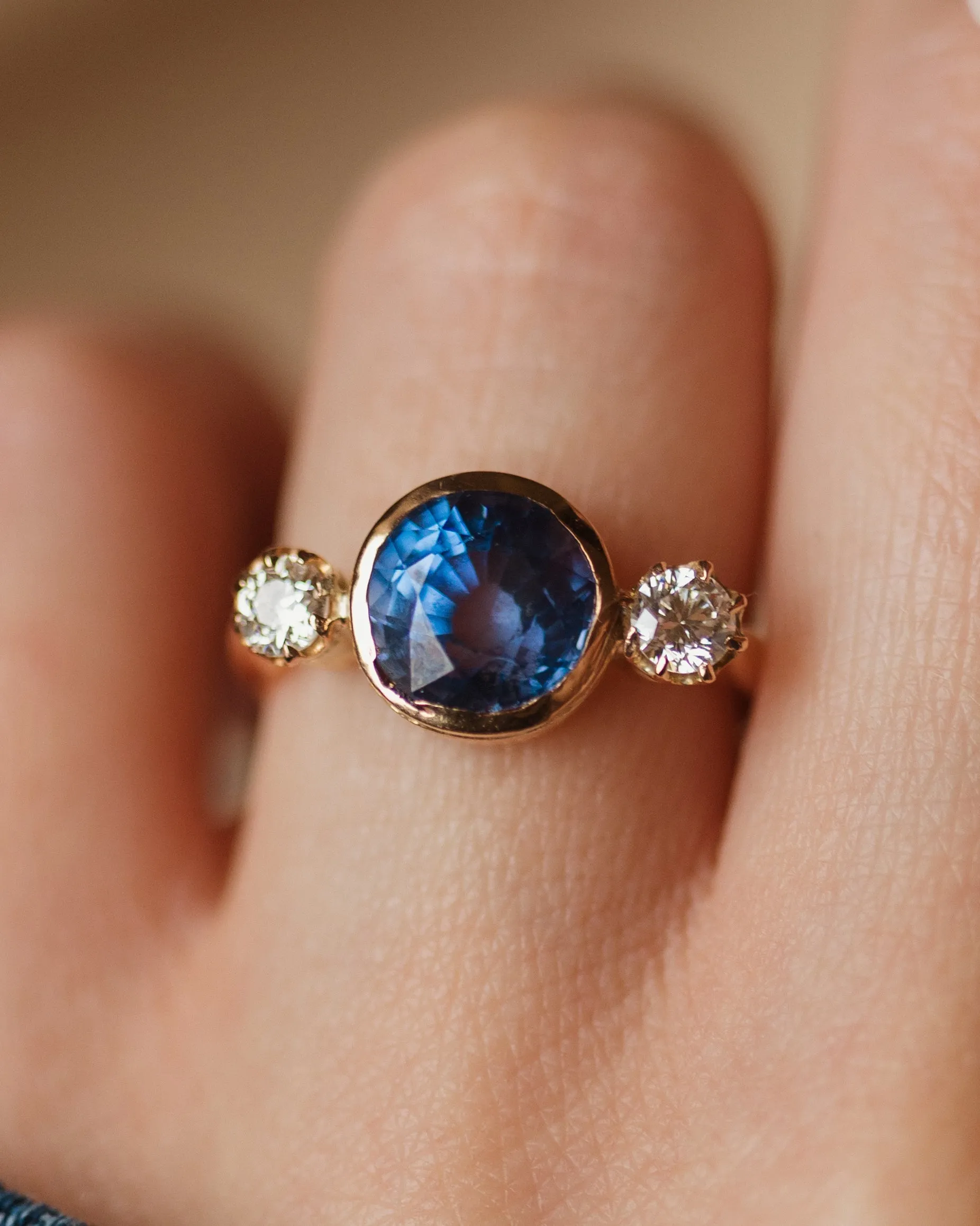 Thomassine Antique 18ct Gold Sapphire & Diamond Trilogy Ring sold by Rock n Rose product image thumbnail 2