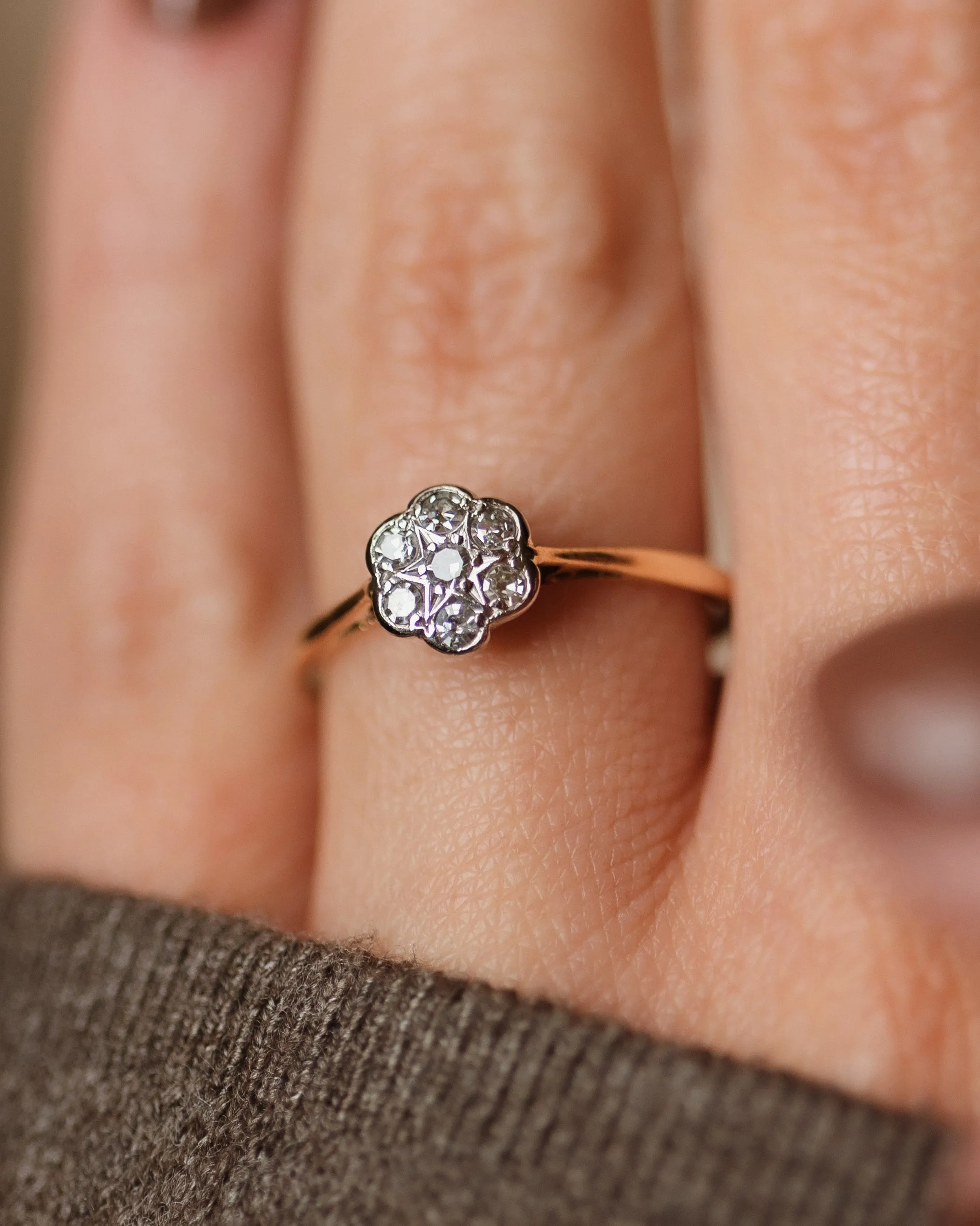 Poppy Antique 18ct Gold Diamond Daisy Cluster Ring sold by Rock n Rose product image thumbnail 2