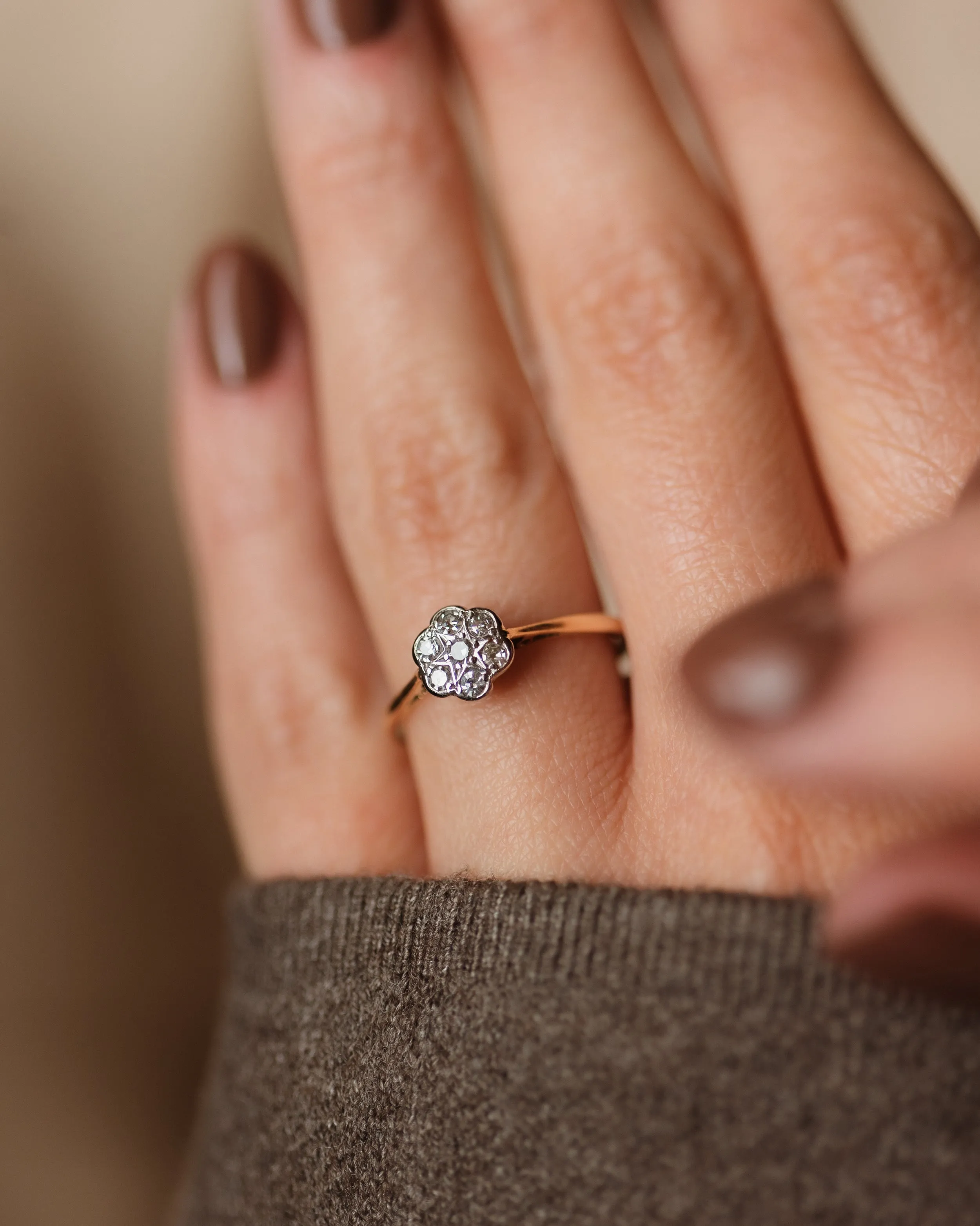 Poppy Antique 18ct Gold Diamond Daisy Cluster Ring sold by Rock n Rose