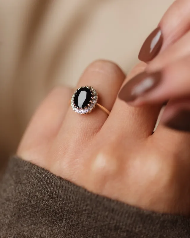 Cicily 1987 Vintage 9ct Gold Sapphire & Diamond Cluster Ring made by Rock n Rose