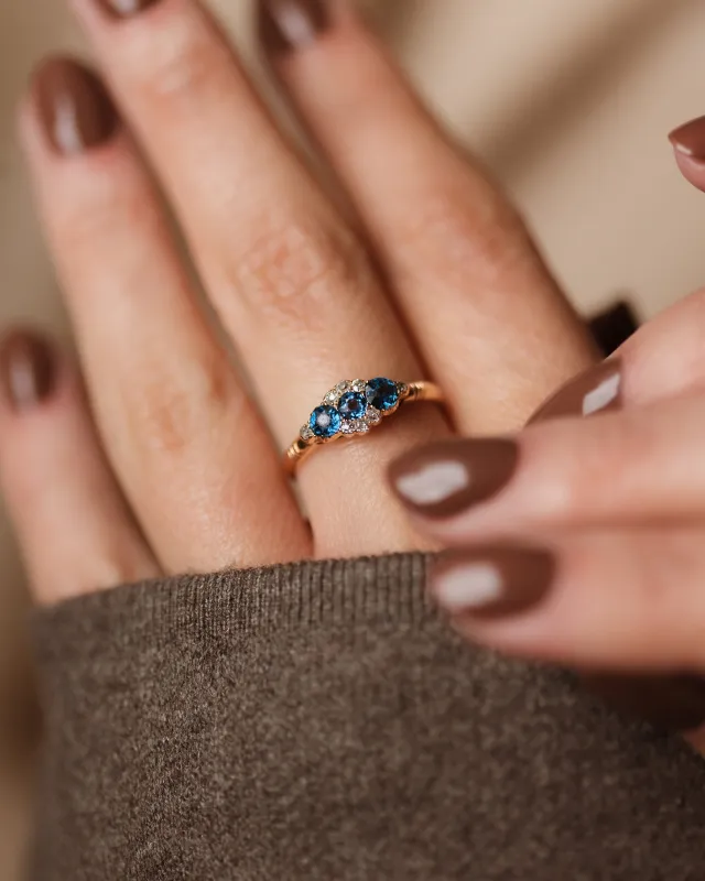 Winifred 1897 Antique 18ct Gold Sapphire & Diamond Cluster Ring made by Rock n Rose