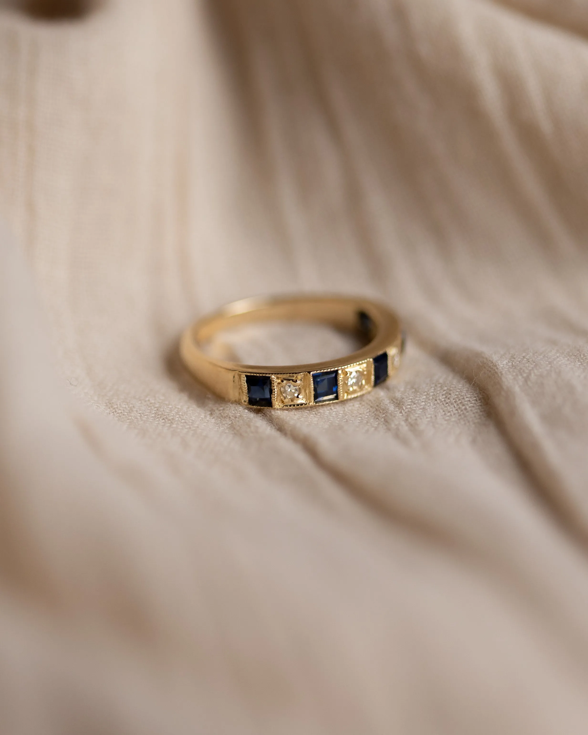 Cora 1976 Vintage 18ct Gold Sapphire & Diamond Half Eternity Ring sold by Rock n Rose product image thumbnail 5