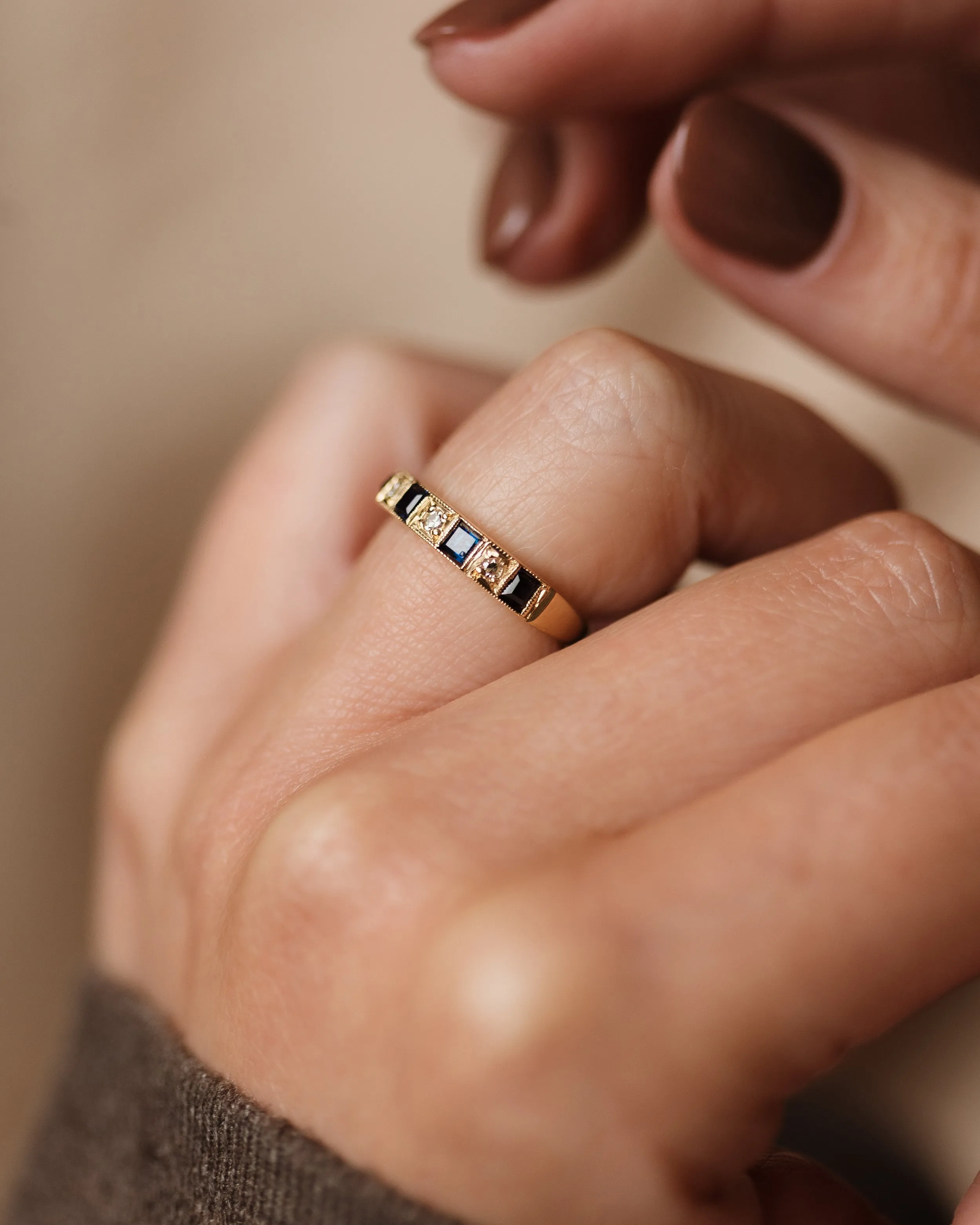 Cora 1976 Vintage 18ct Gold Sapphire & Diamond Half Eternity Ring sold by Rock n Rose product image thumbnail 3