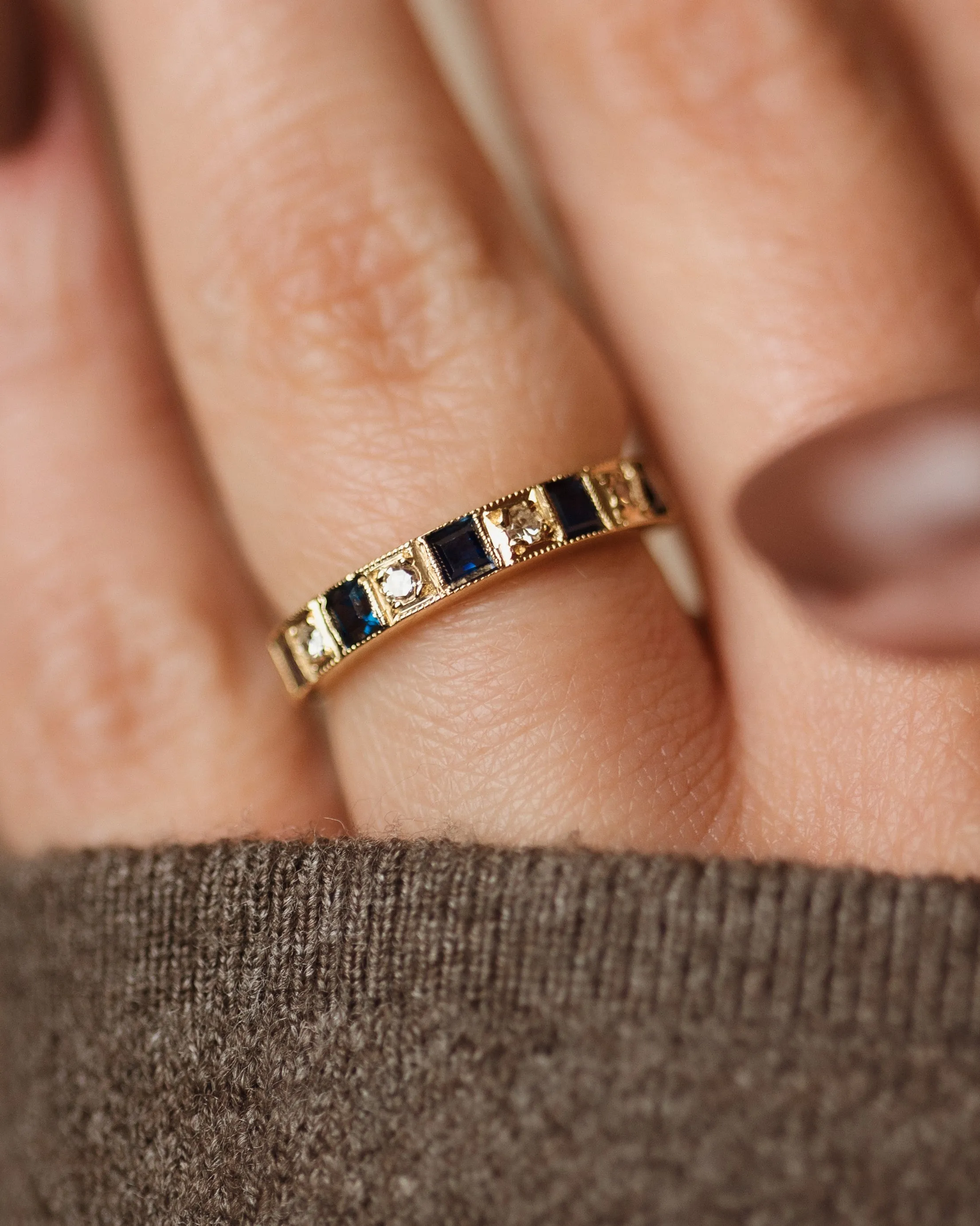 Cora 1976 Vintage 18ct Gold Sapphire & Diamond Half Eternity Ring sold by Rock n Rose product image thumbnail 2