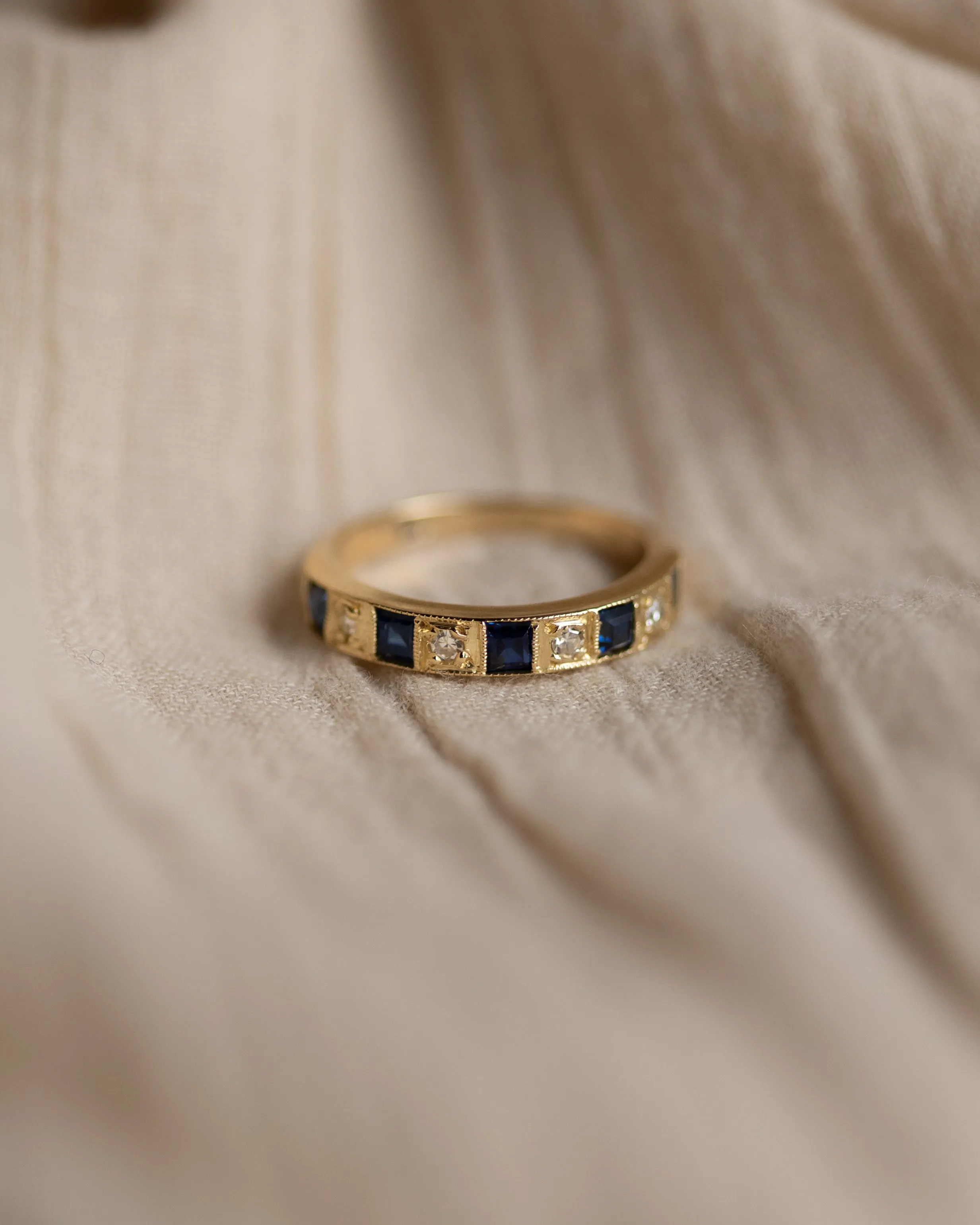 Cora 1976 Vintage 18ct Gold Sapphire & Diamond Half Eternity Ring sold by Rock n Rose product image thumbnail 4