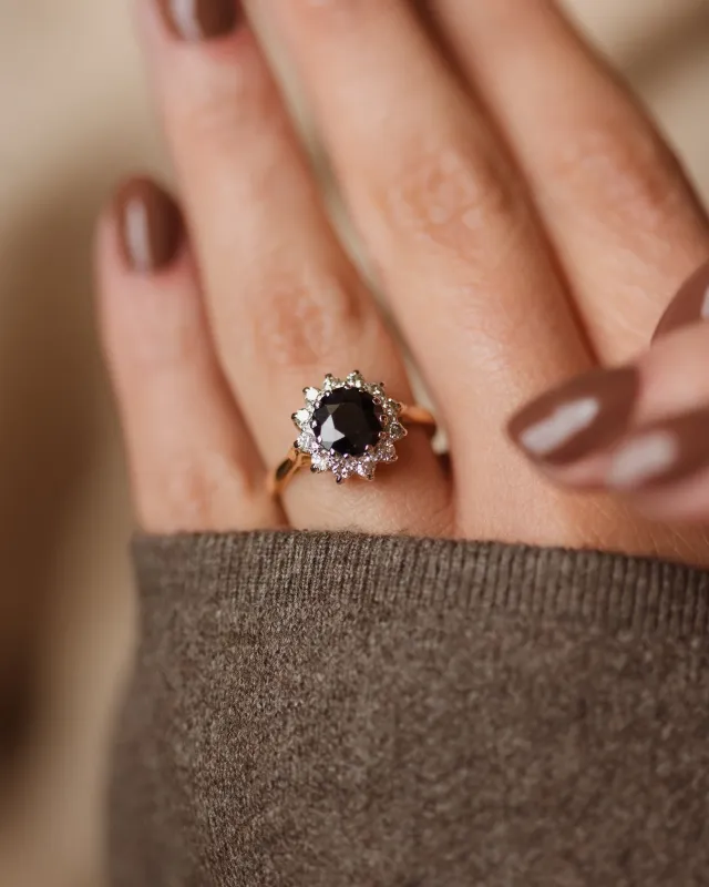 Elena Vintage 18ct Gold Sapphire & Diamond Cluster Ring made by Rock n Rose