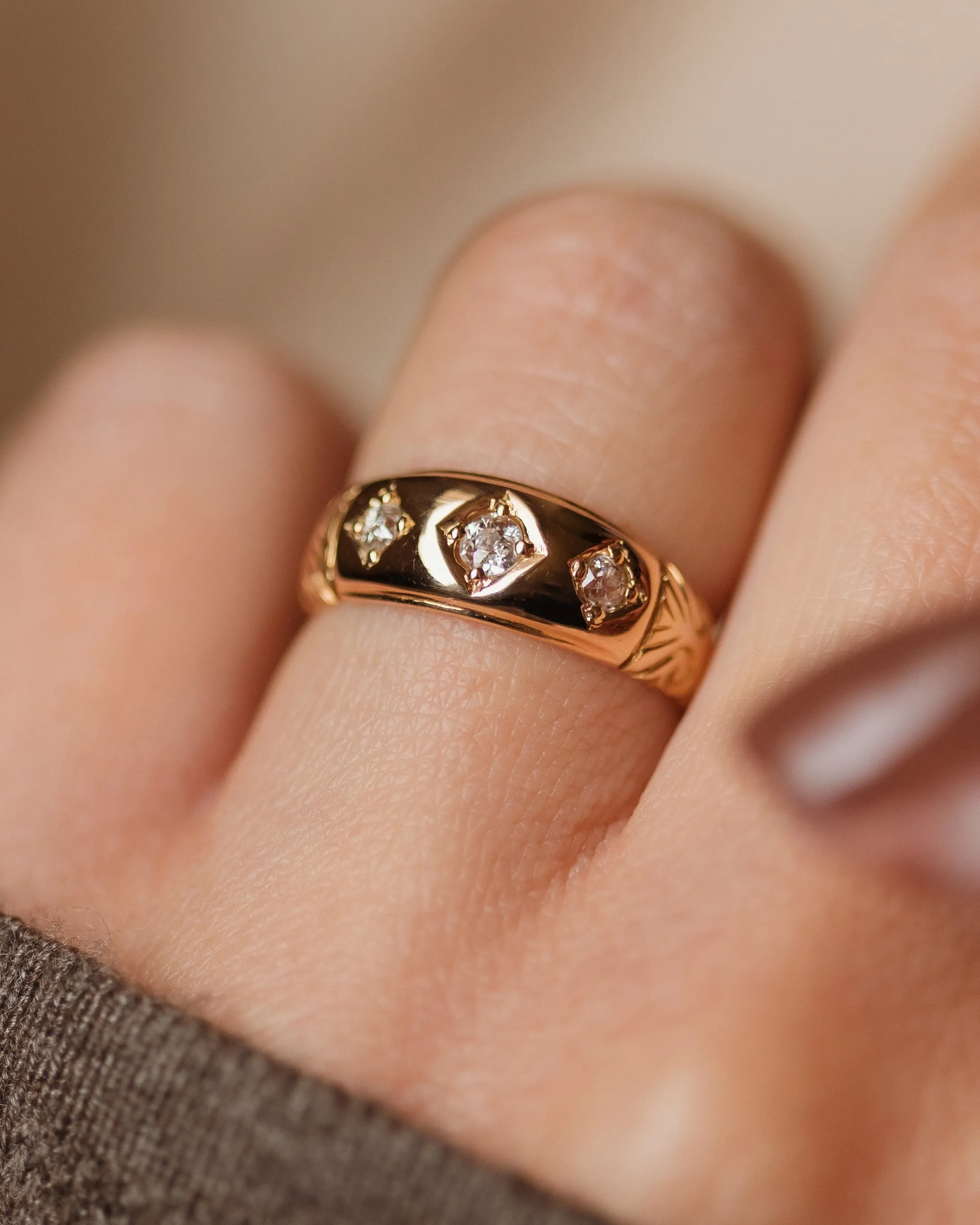 Alyson 1889 Antique 18ct Gold Diamond Trilogy Ring sold by Rock n Rose product image thumbnail 2